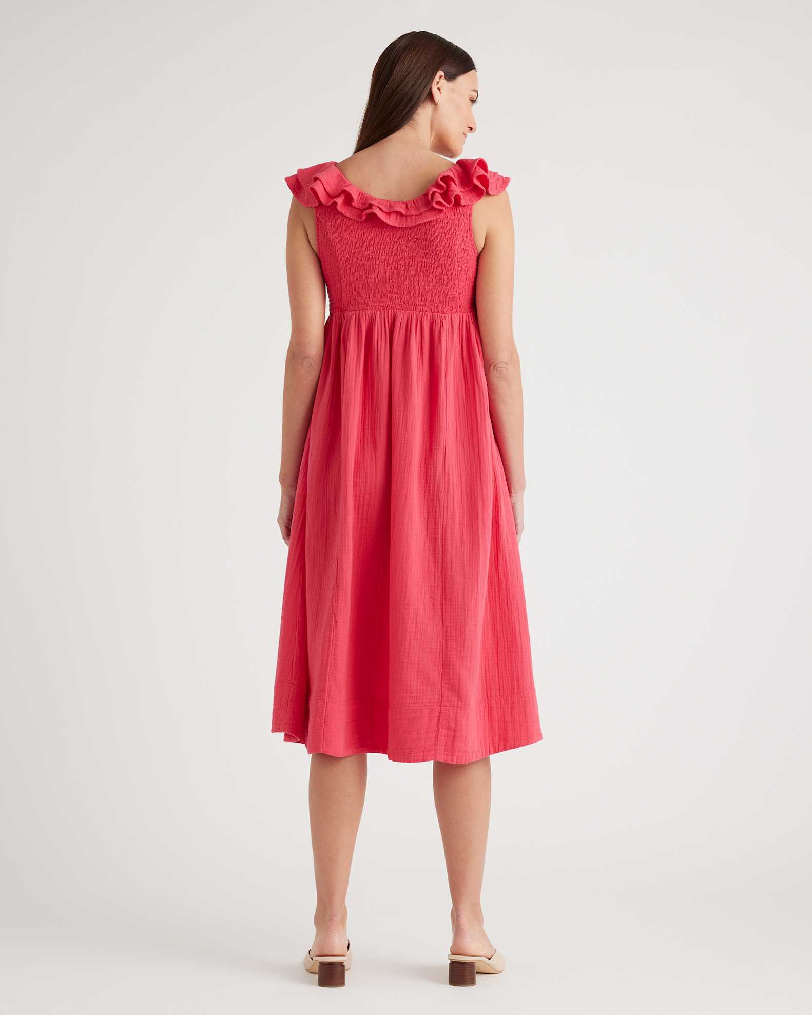 Women's Gauze Maternity Ruffle Front Dress in Hot Pink, Size Medium, Organic Cotton by Quince Women's Gauze Maternity Ruffle Front Dress in Hot Pink, Size Medium, Organic Cotton by Quince