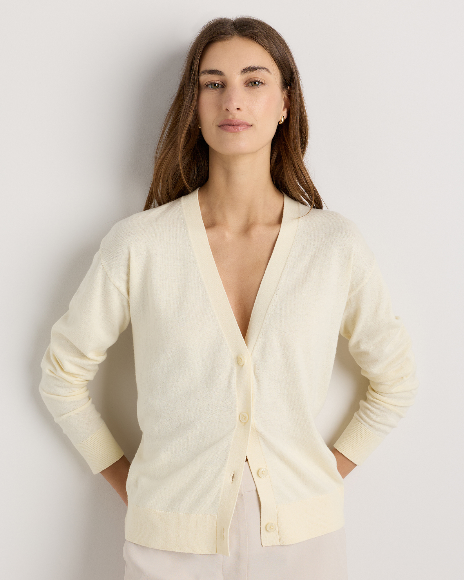 Pale Custard Yellow Lightweight Cotton Cashmere Cardigan