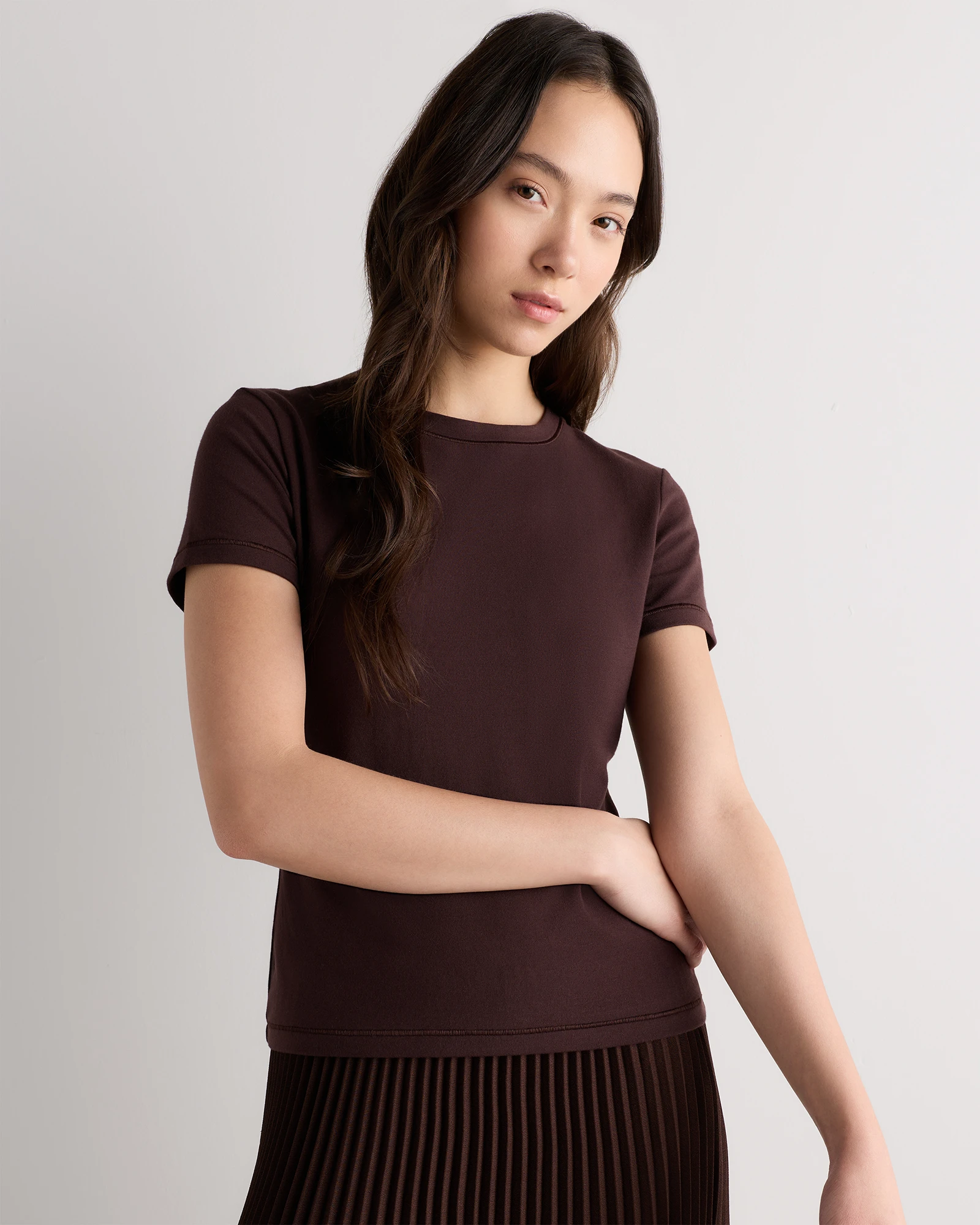 Stretch Cotton Jersey Cropped Fitted T-Shirt