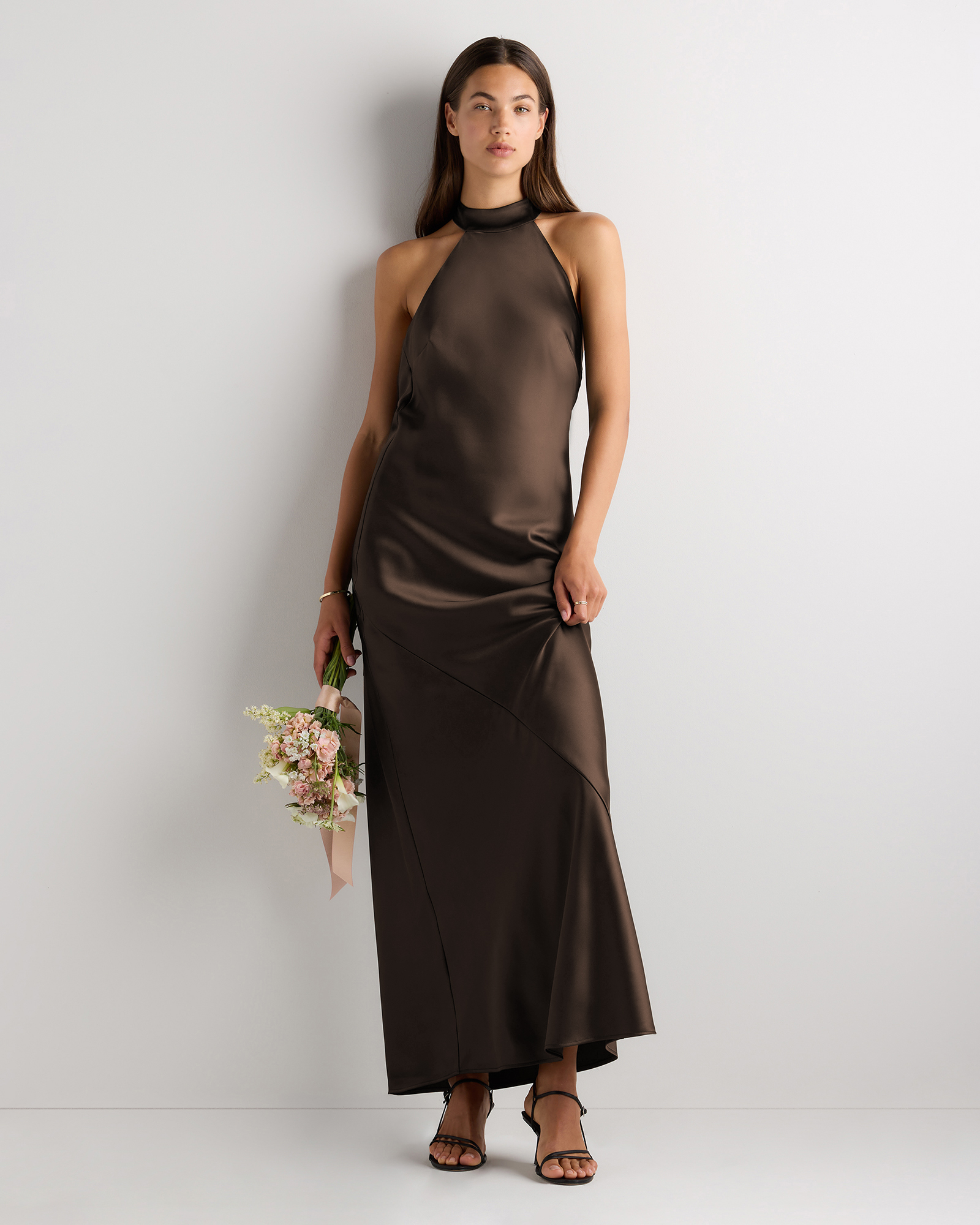 elastic satin dress FITTED STRETCH SATIN GOWN BY LADIVINE CH062 Black / S