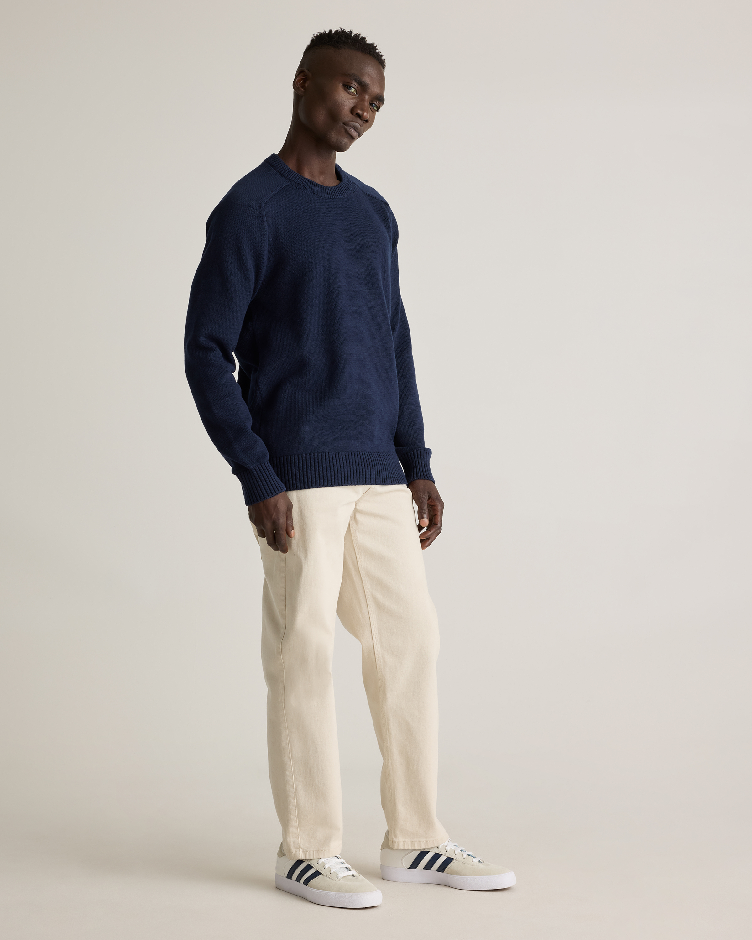 100% Organic Cotton Crewneck Sweater in Navy | Quince Canada