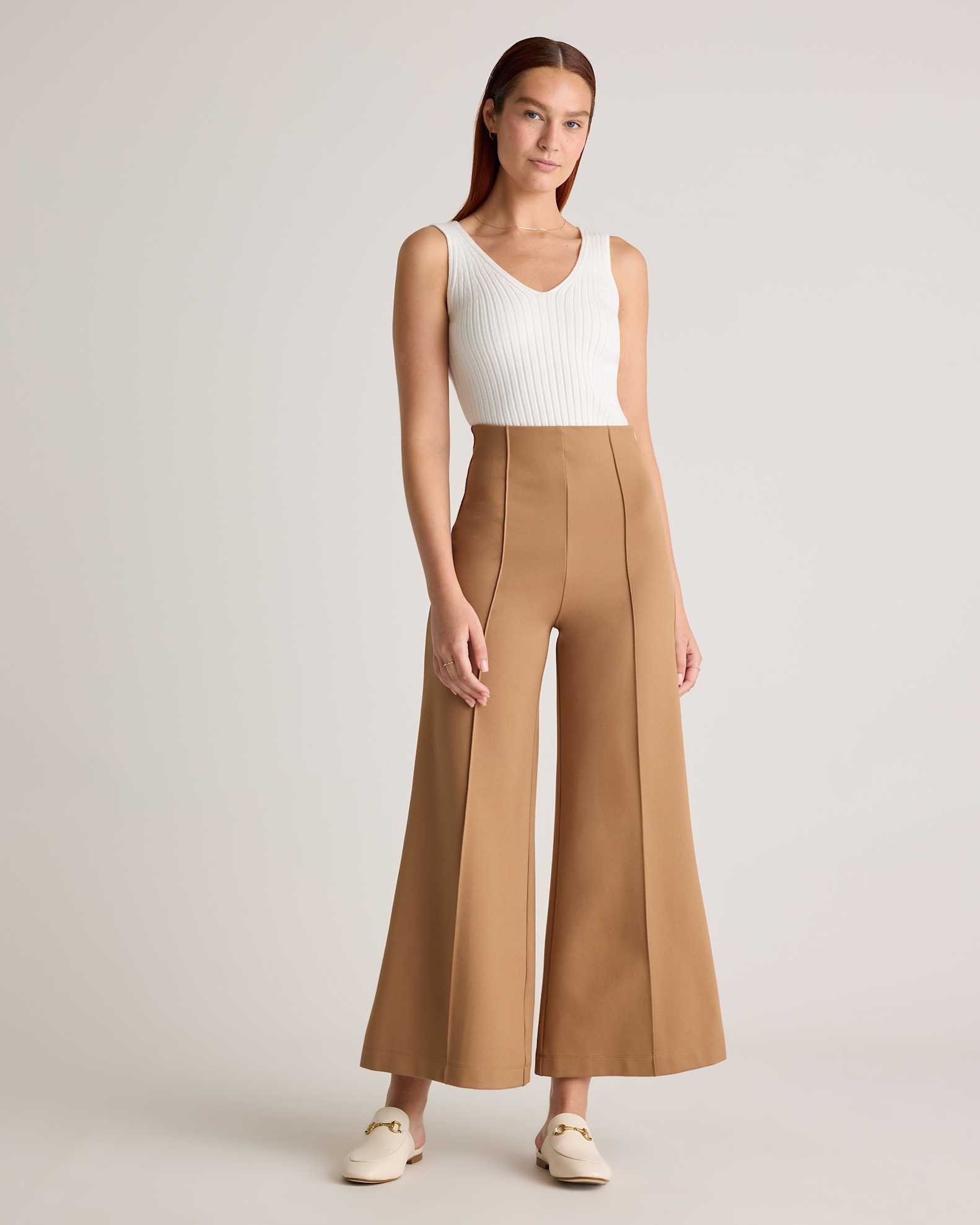 Ultra-Stretch Ponte Super Wide Leg Ankle Pants - Main Image