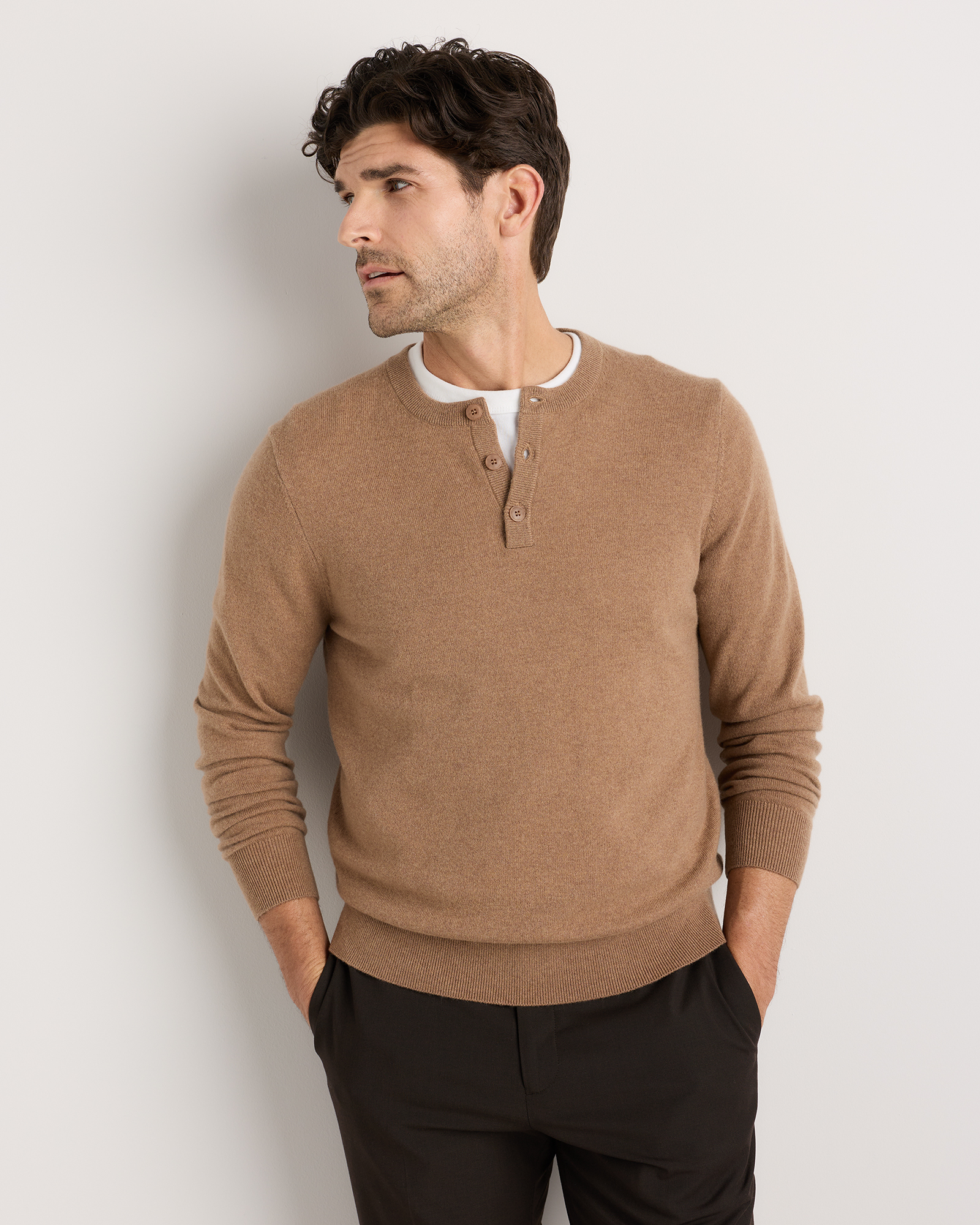 Teak Mongolian Cashmere Henley Sweater