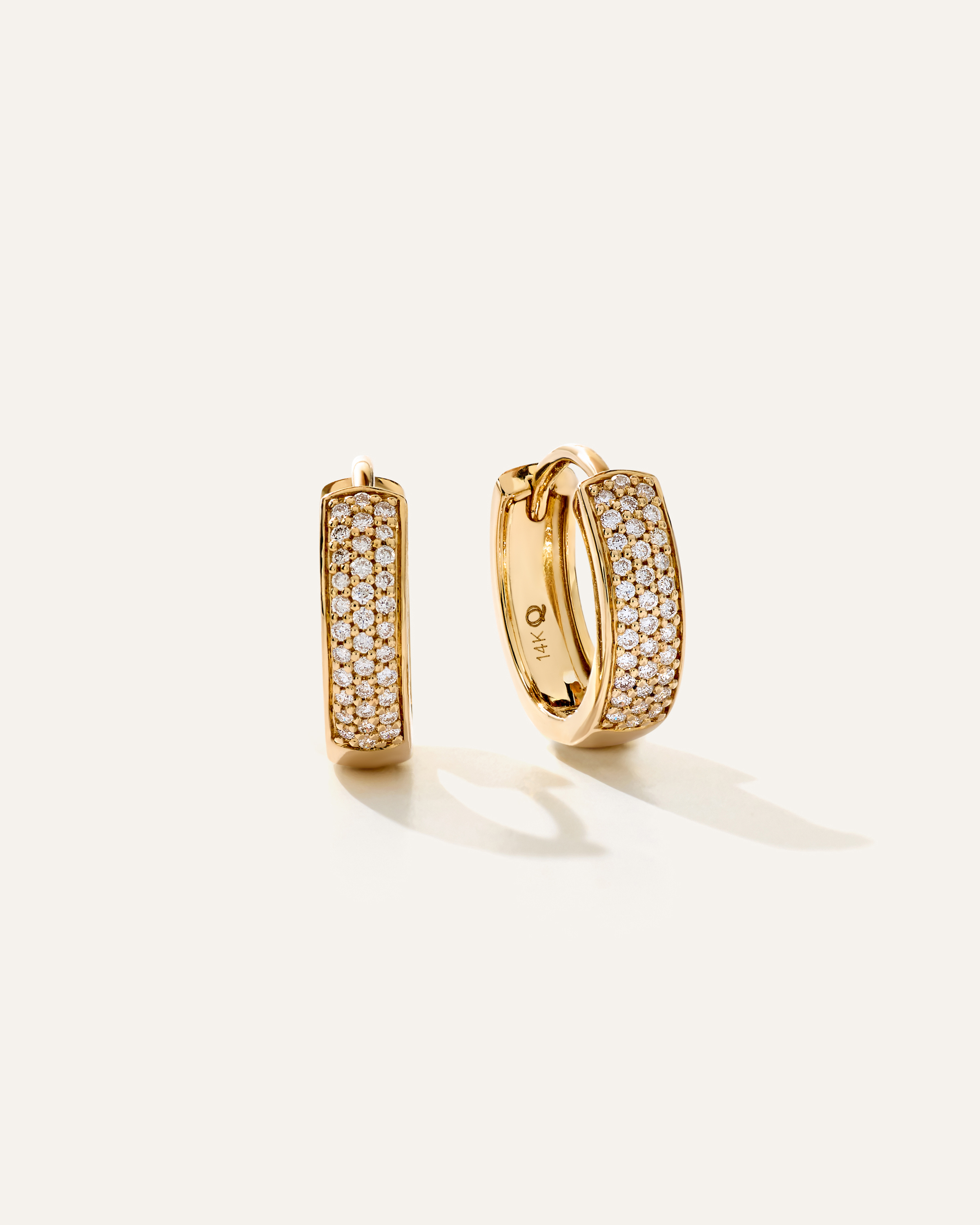 Yellow Gold 14K Gold Pave Diamond Multi Row Huggies