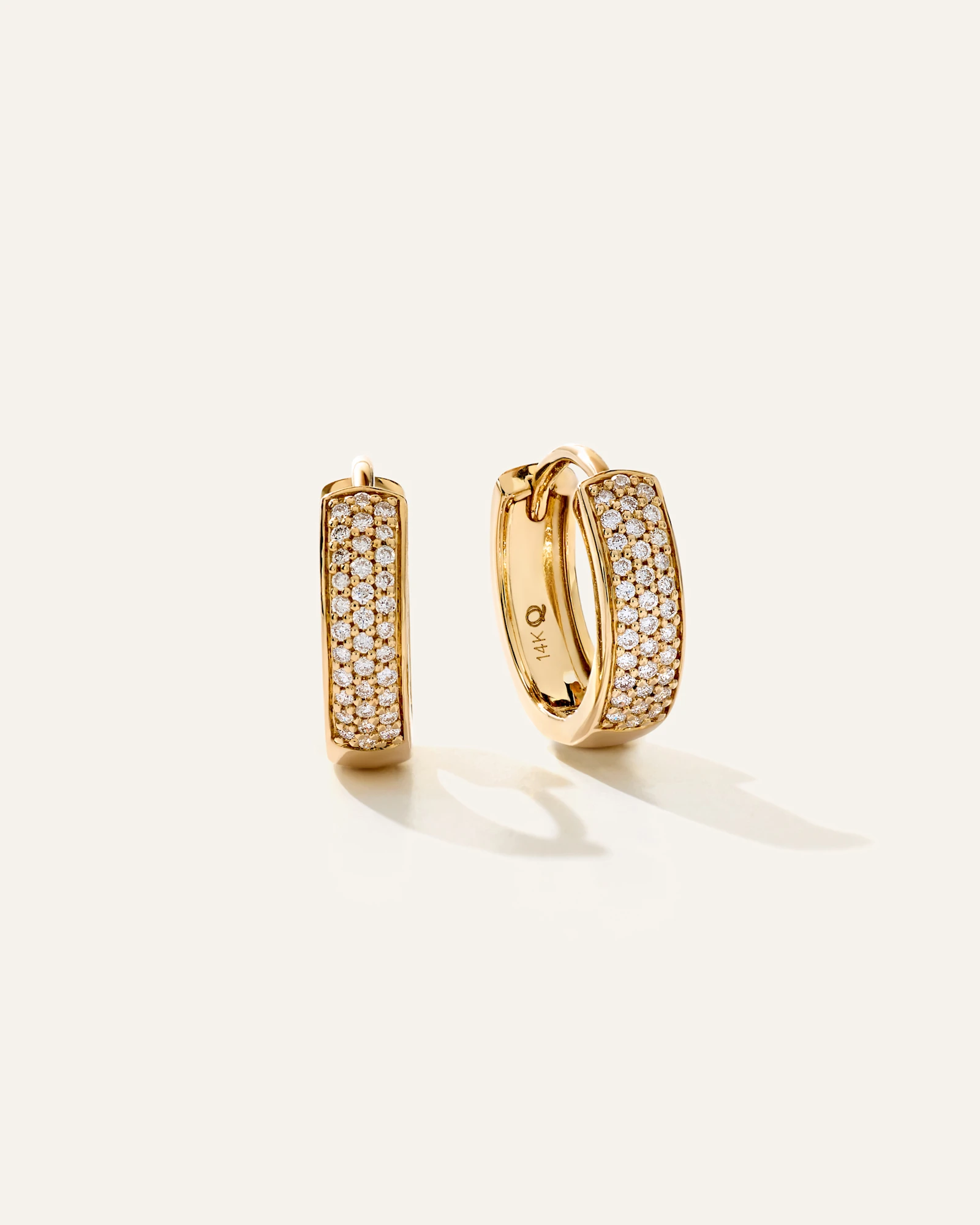 14K Gold Pave Diamond Multi Row Huggies