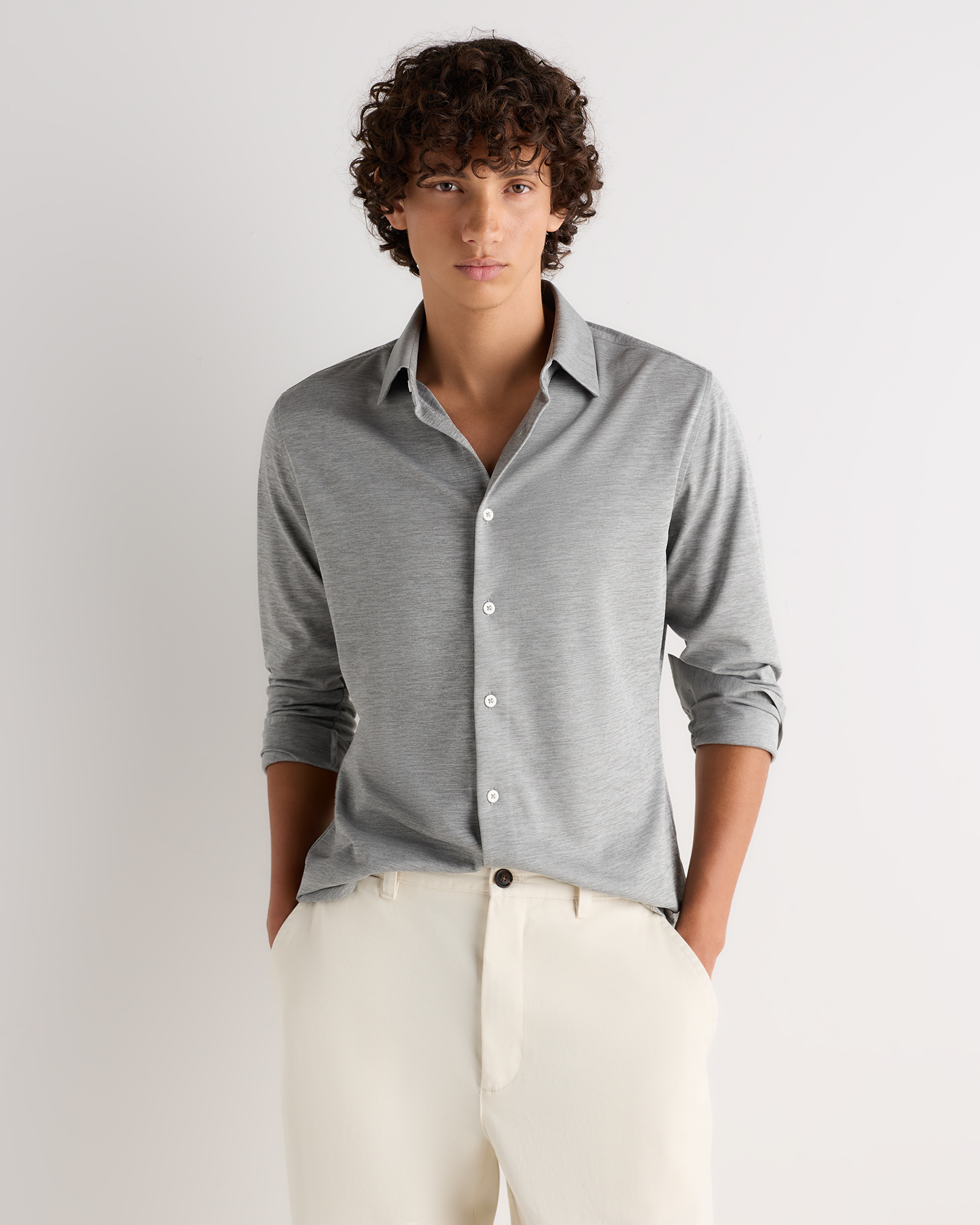 Heather Grey Commuter Stretch Pique Long Sleeve Button Down