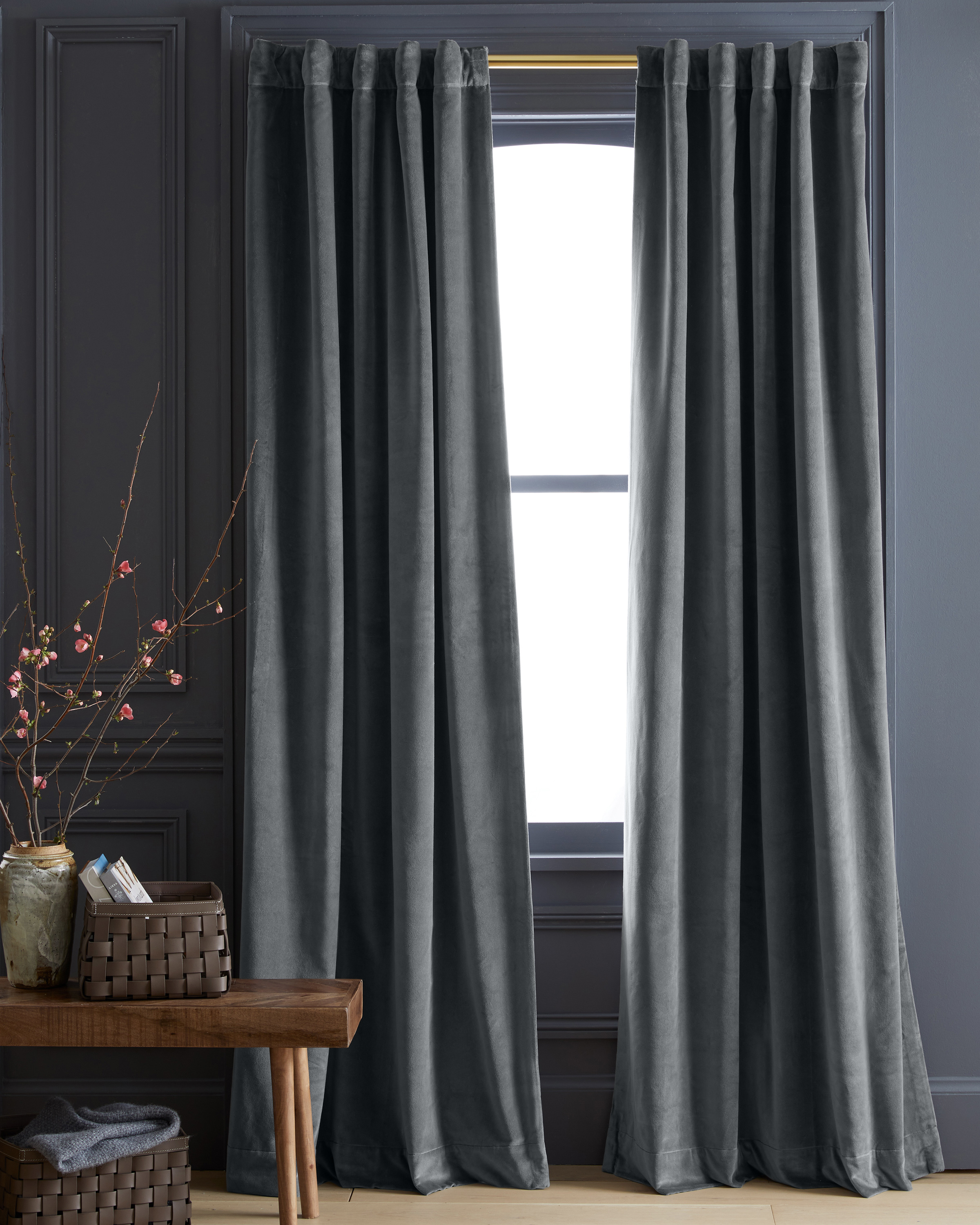Slate Cotton Velvet Room Darkening Curtain