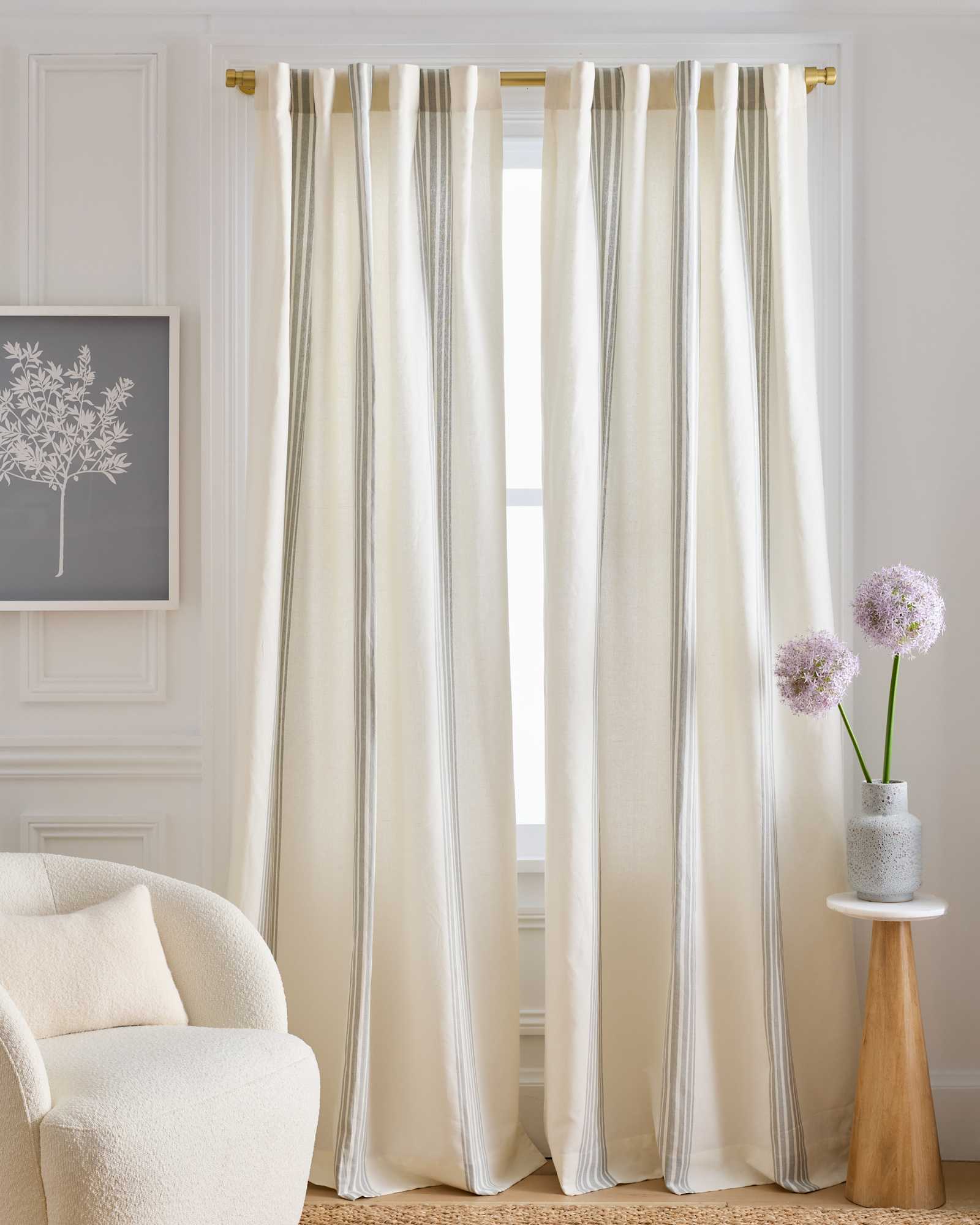 Quince: Coastal Stripe Linen Cotton Curtain (Ivory Blue, 48x84)