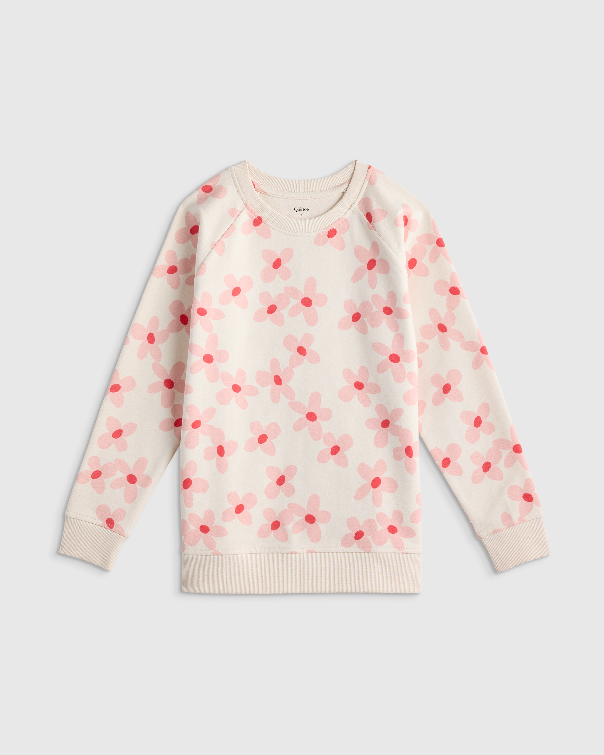 Pink Blooms Pull molletonné en jersey bouclette de coton biologique à col rond 