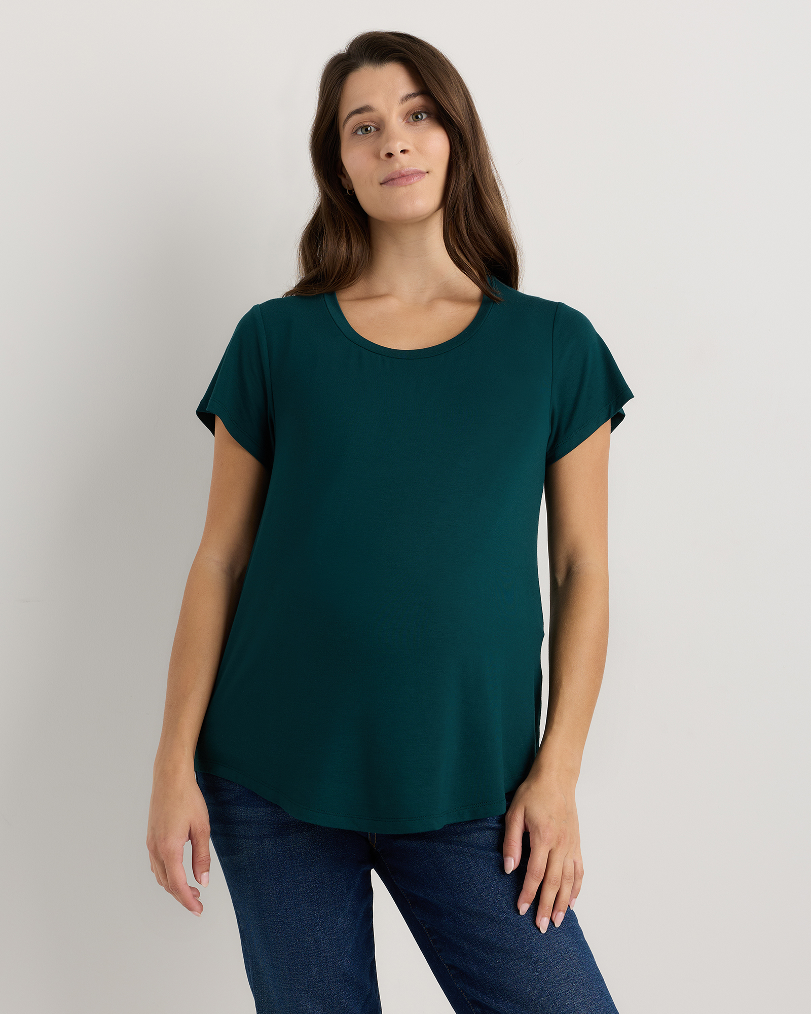 Nocturnal Green Bamboo Jersey Nursing Scoop Neck Tee 