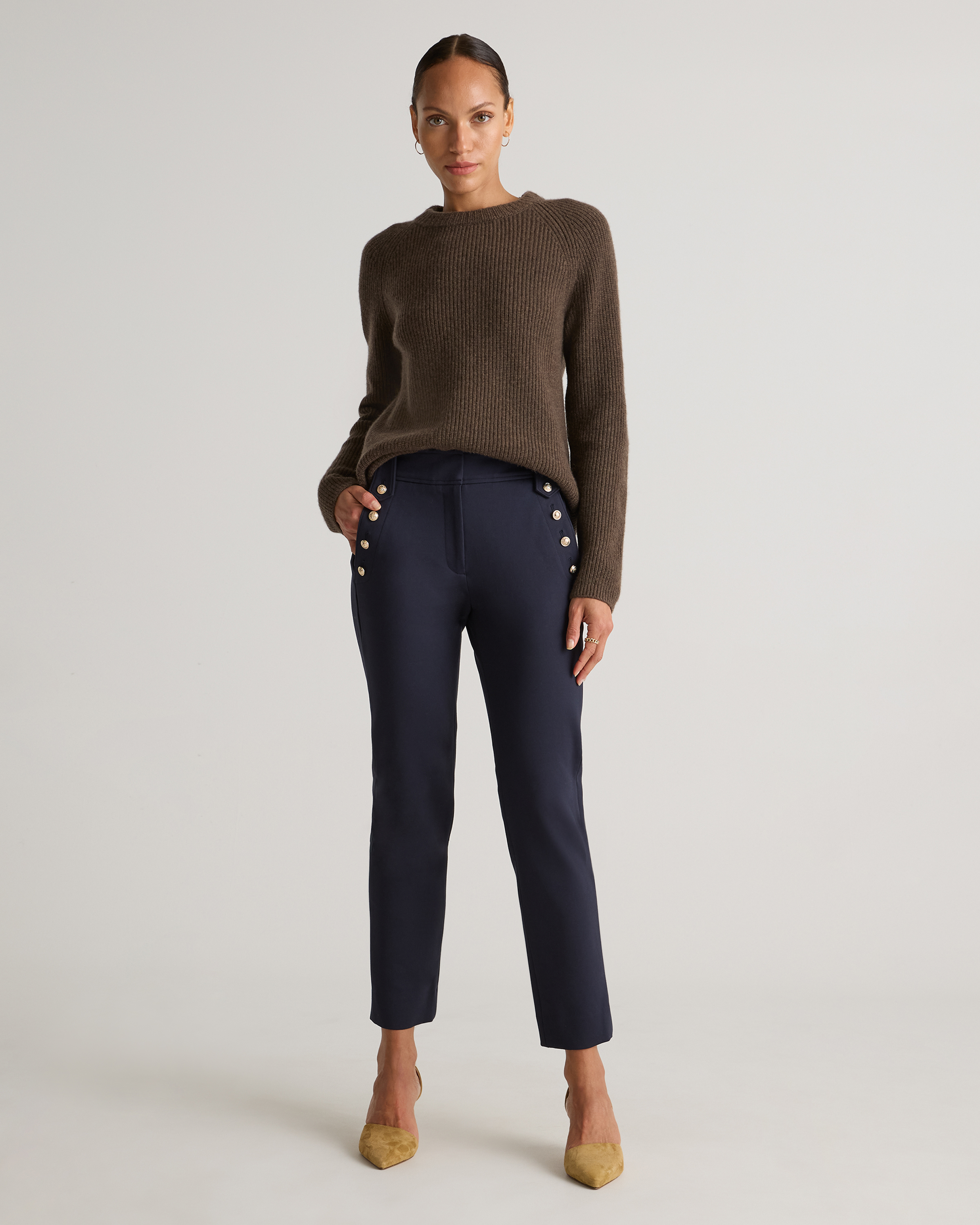 Ultra-Stretch Ponte Straight Leg Mariner Pants in Navy