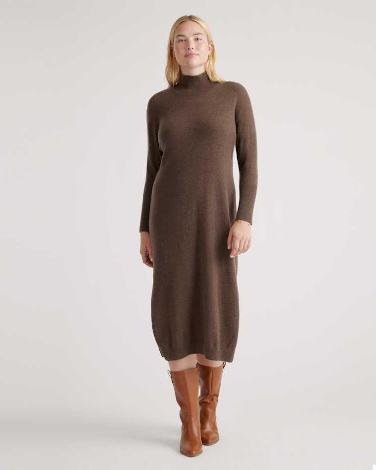 Quince Women's Lightweight Mongolian Cashmere Turtleneck Sweater Dress, Brown, Size Large, Slim Fit, Ethically Sourced Quince Women's Lightweight Mongolian Cashmere Turtleneck Sweater Dress, Brown, Size Large, Slim Fit, Ethically Sourced