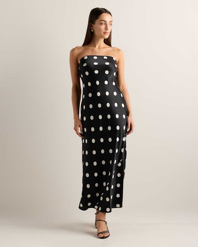quince strapless silk dress 100% Washable Silk Strapless Midi Dress in Moonstone Blue