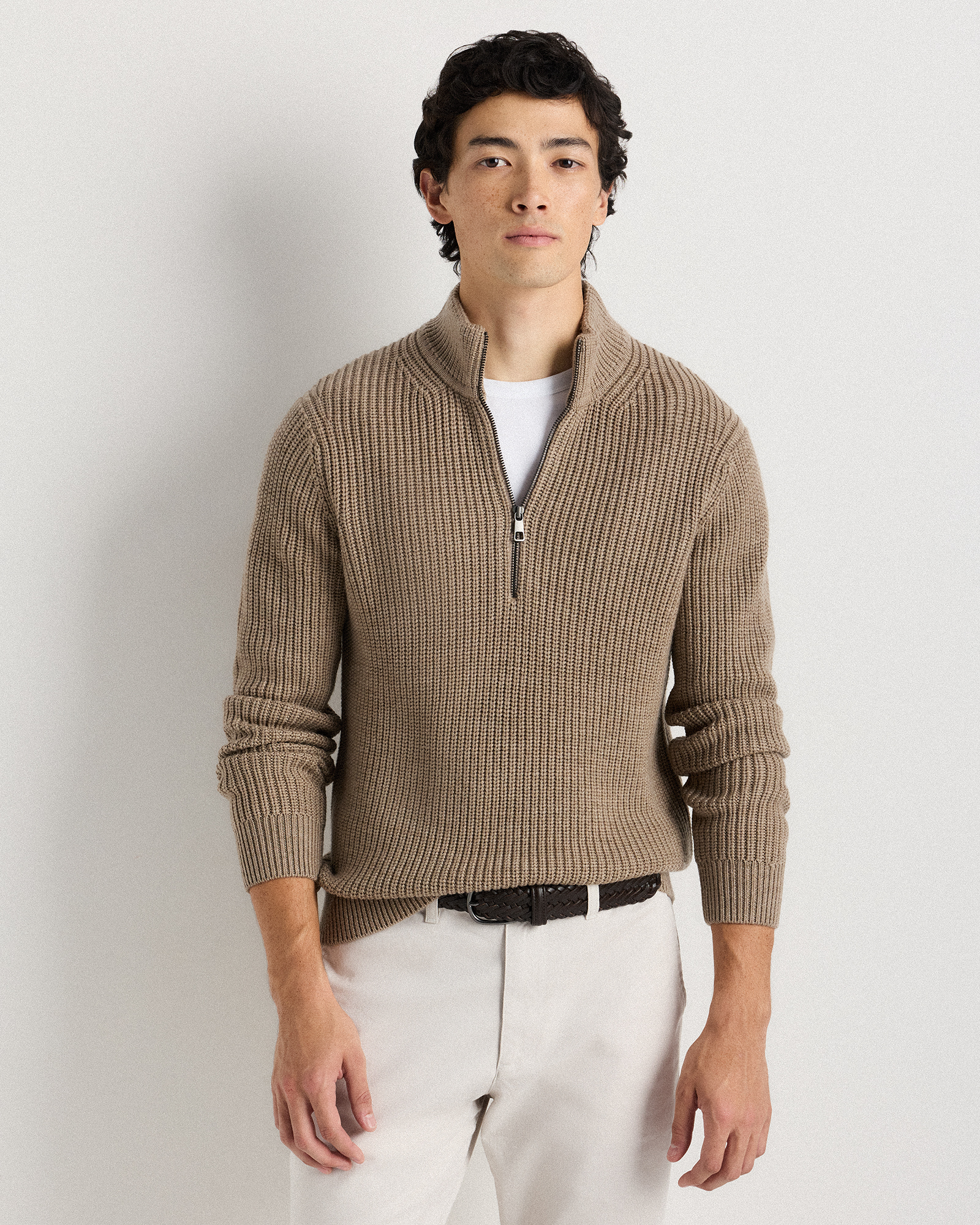 Malted Toffee Australian Merino Wool Half Zip Sweater