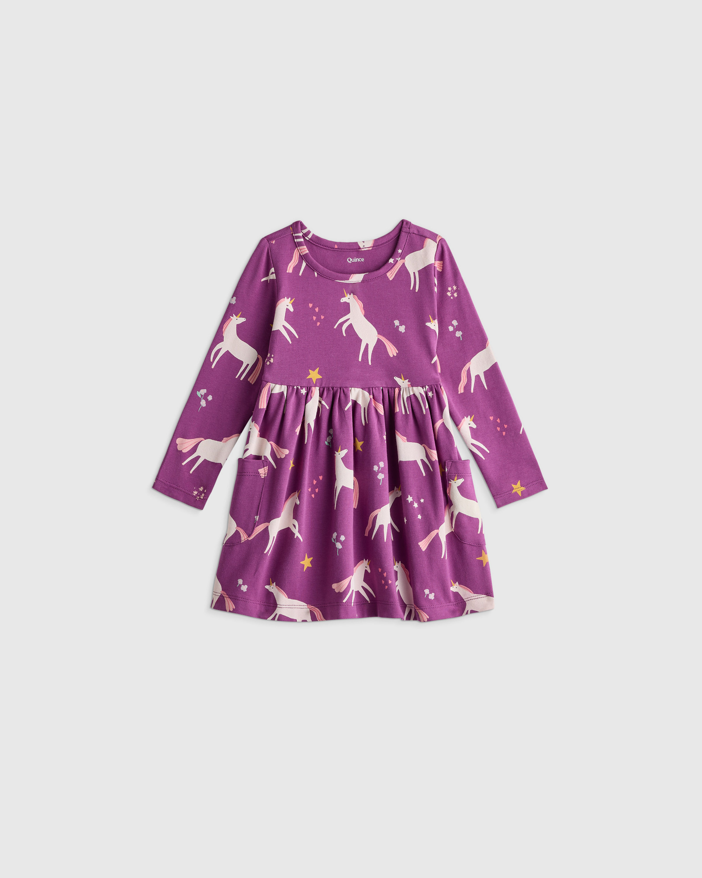 Purple Unicorn Organic Cotton Long Sleeve Fit and Flare Pocket Dress