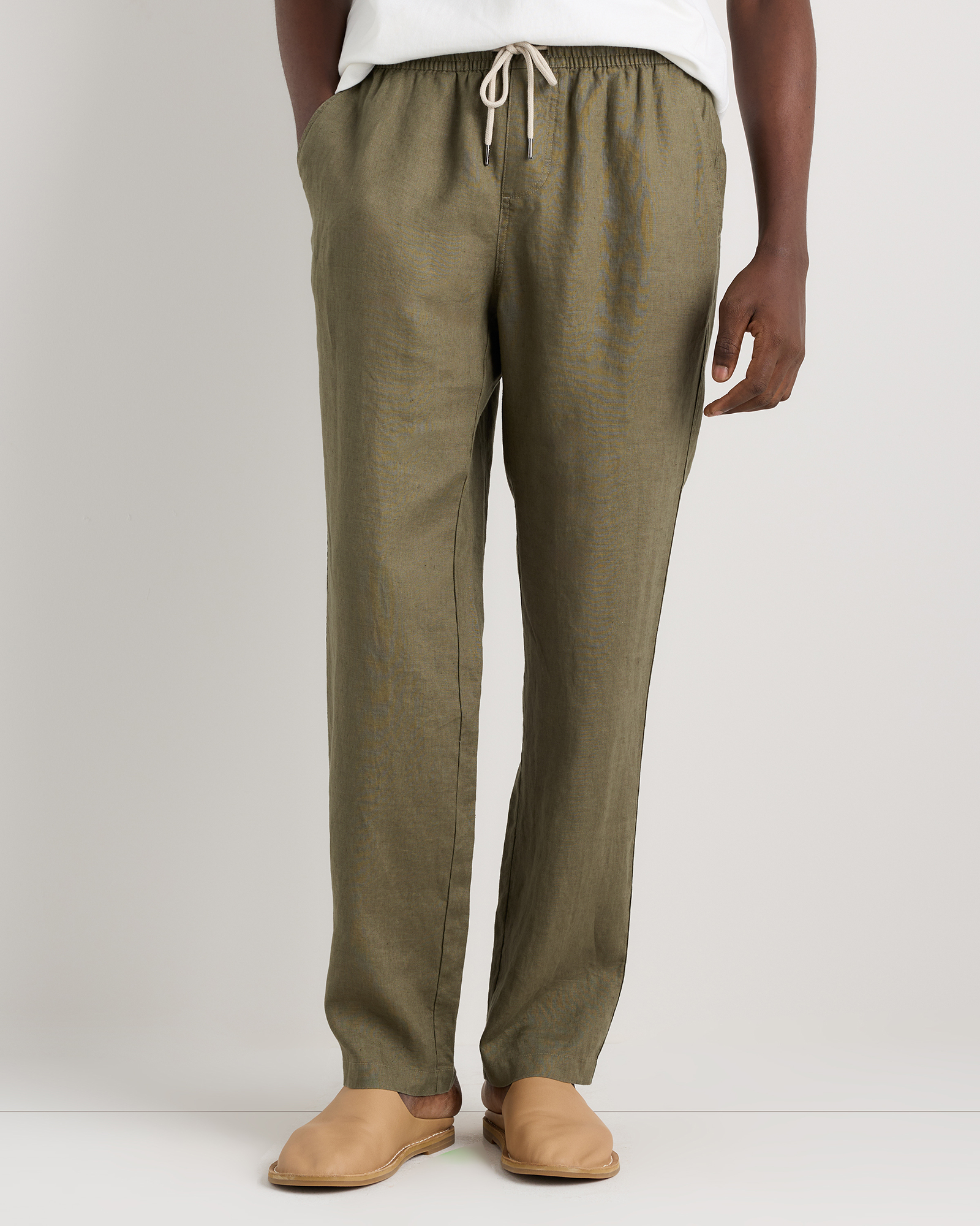 Bayberry Olive 100% European Linen Drawstring Beach Pants