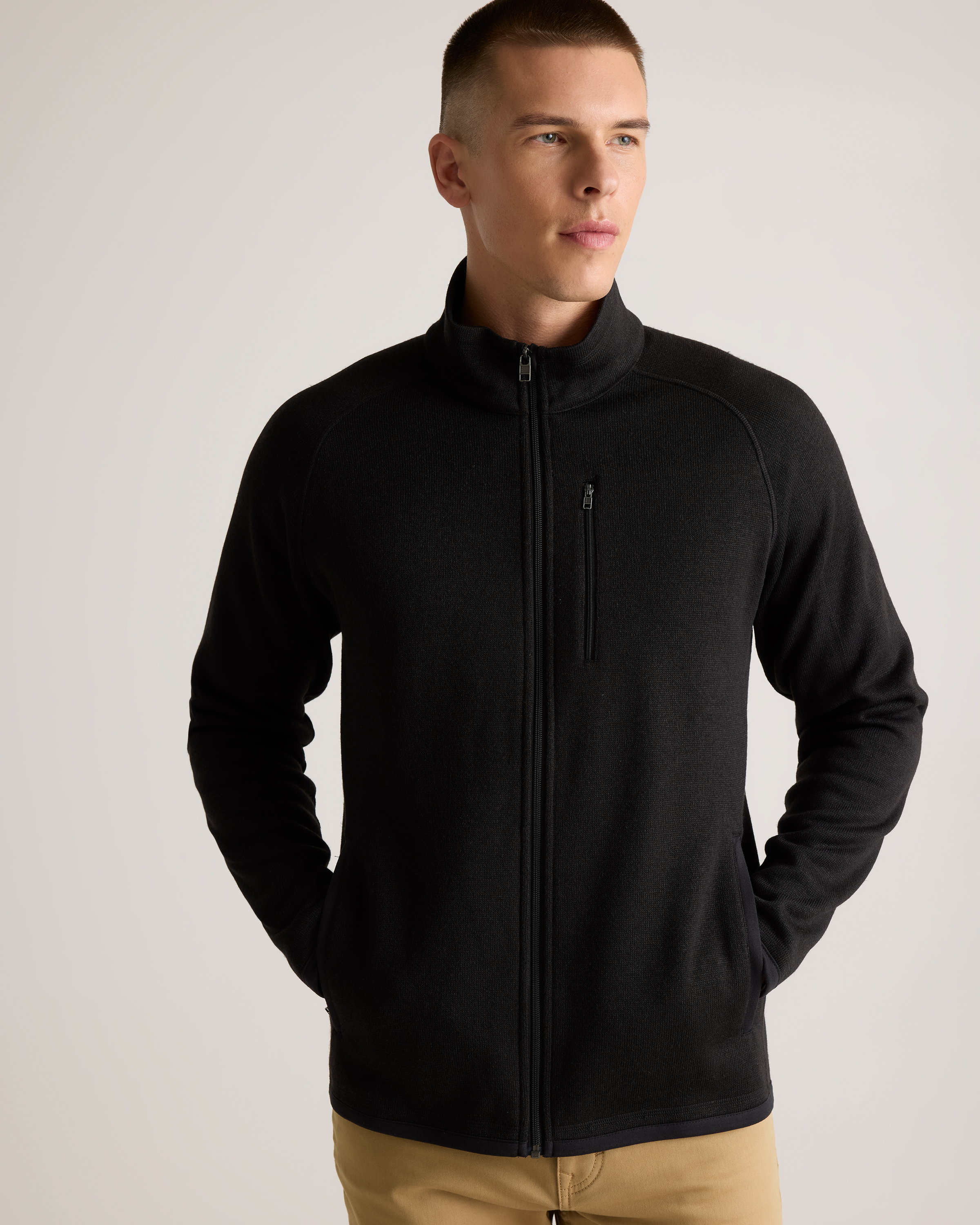 Sweater-Knit Fleece Full-Zip Jacket in Black