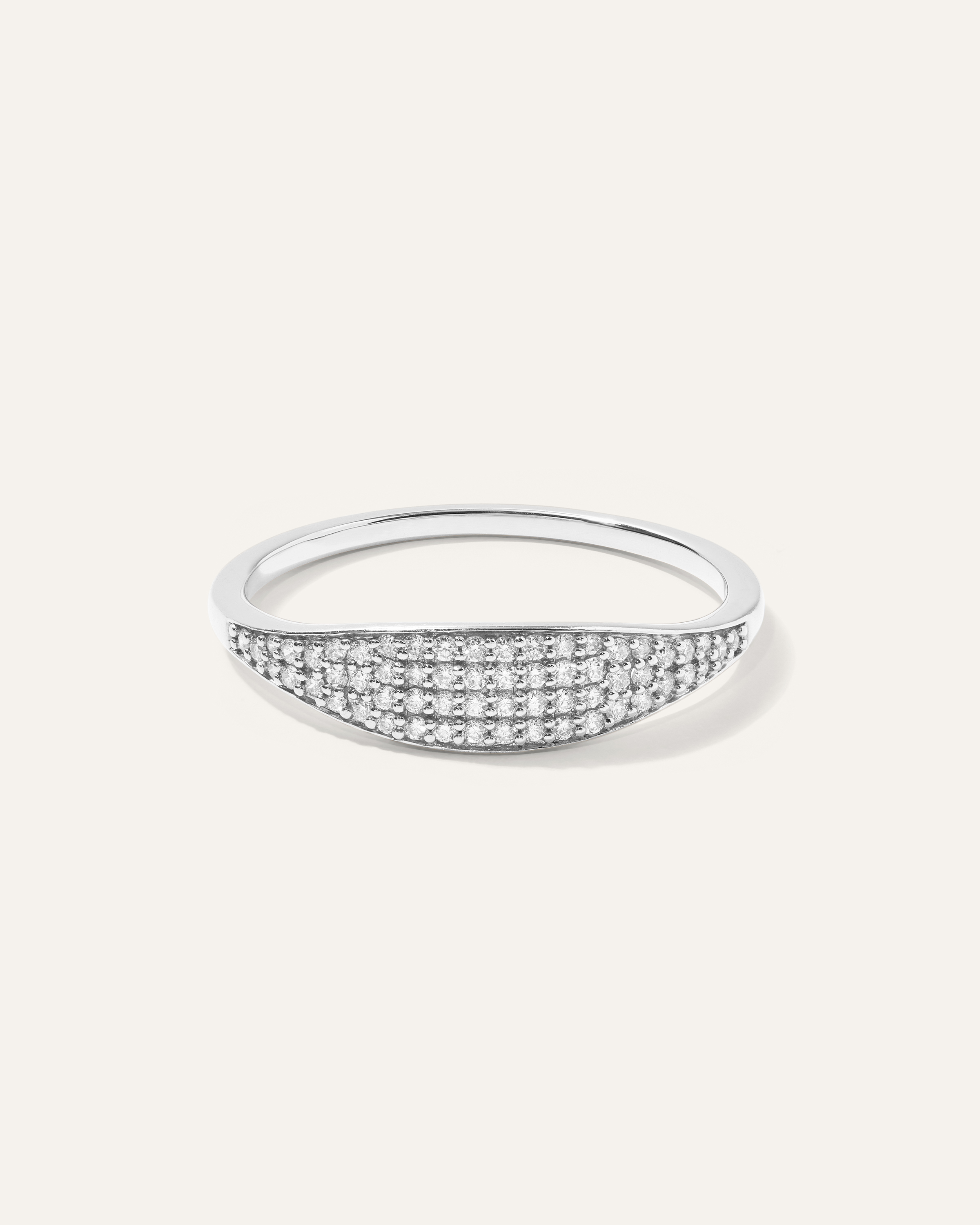 White Gold 14k Gold Pave Slim Signet Ring