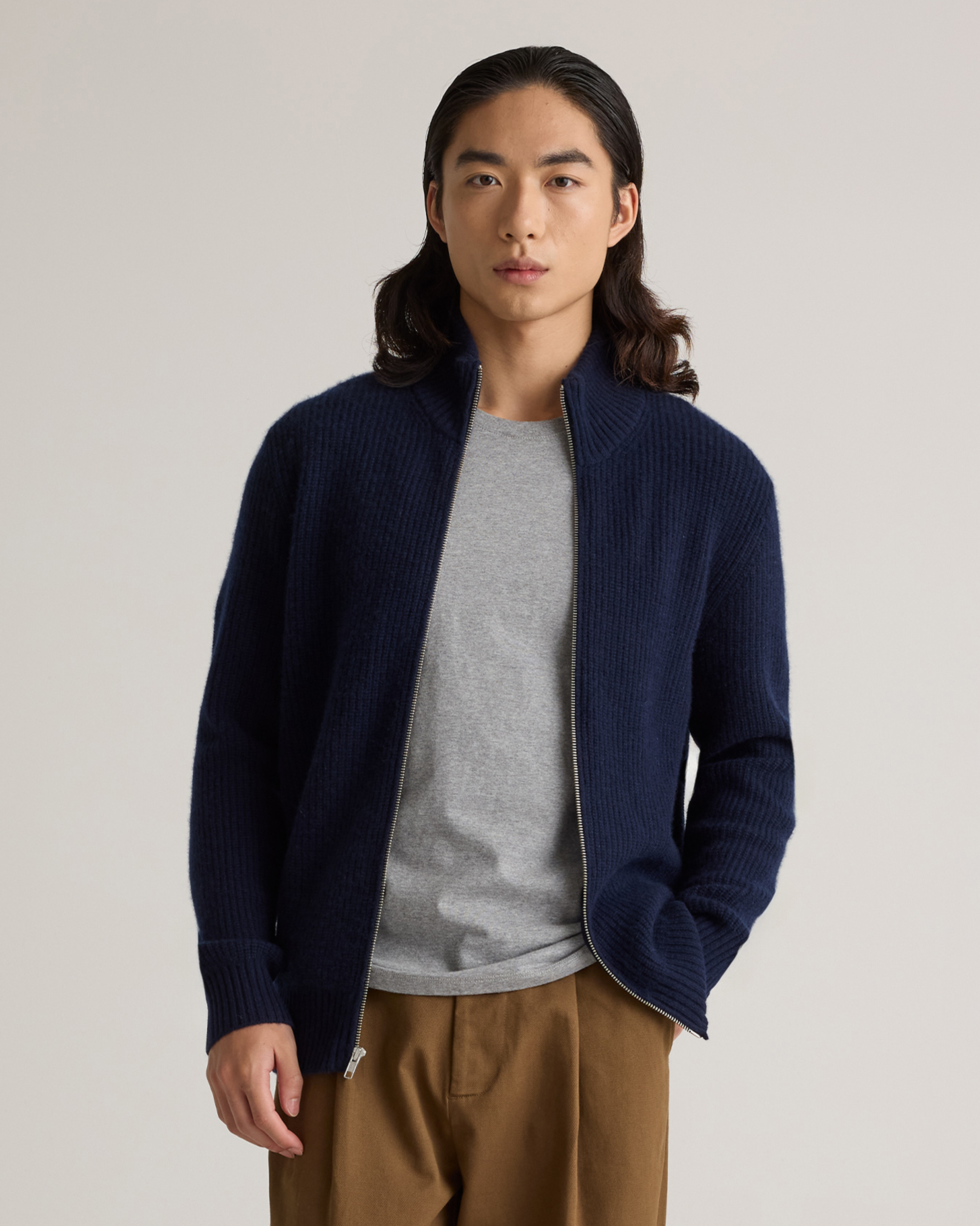 Quince Men's Mongolian Cashmere Fisherman Full Zip Sweater In Blue
