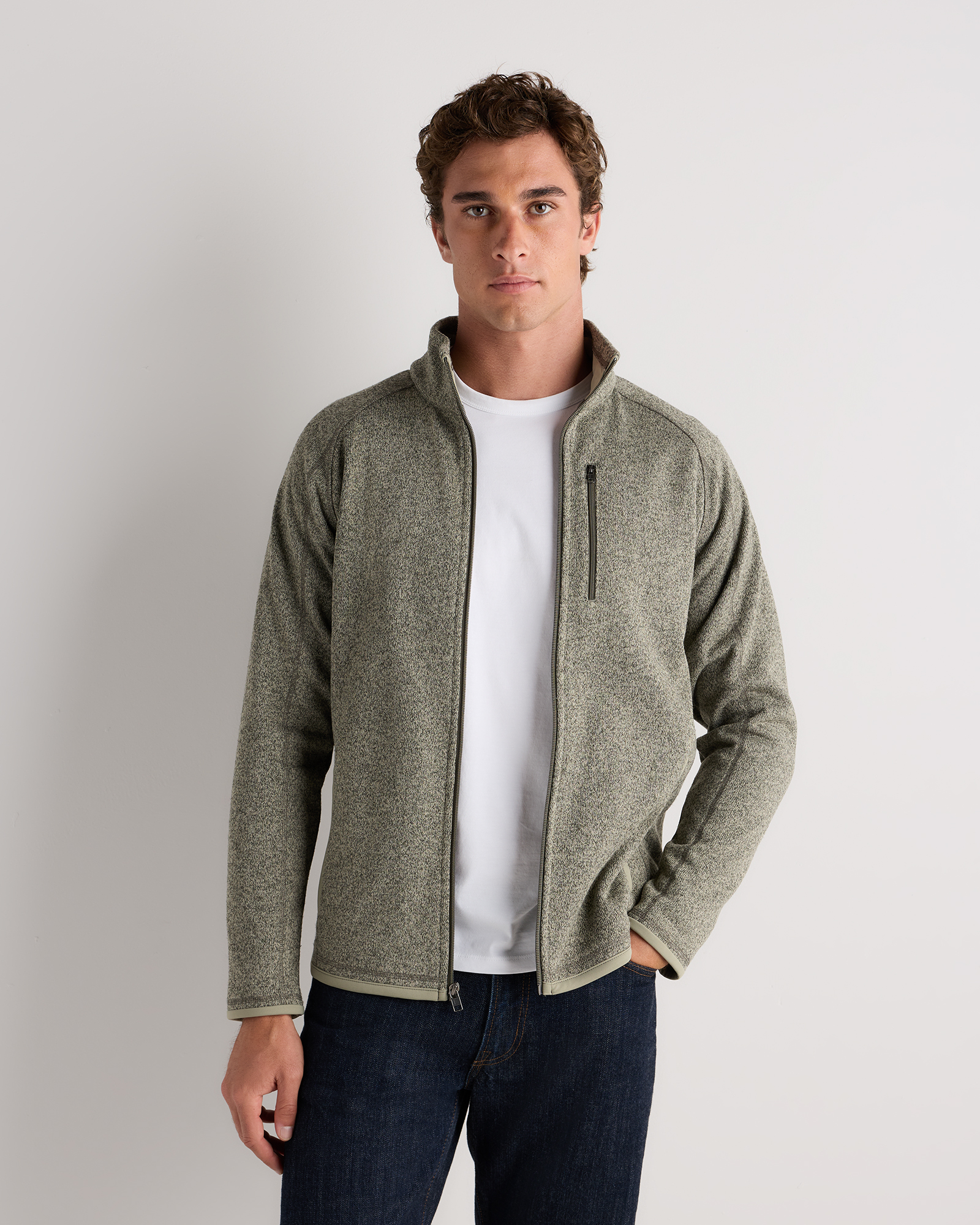 Heather Mineral Green Sweater-Knit Fleece Full-Zip Jacket