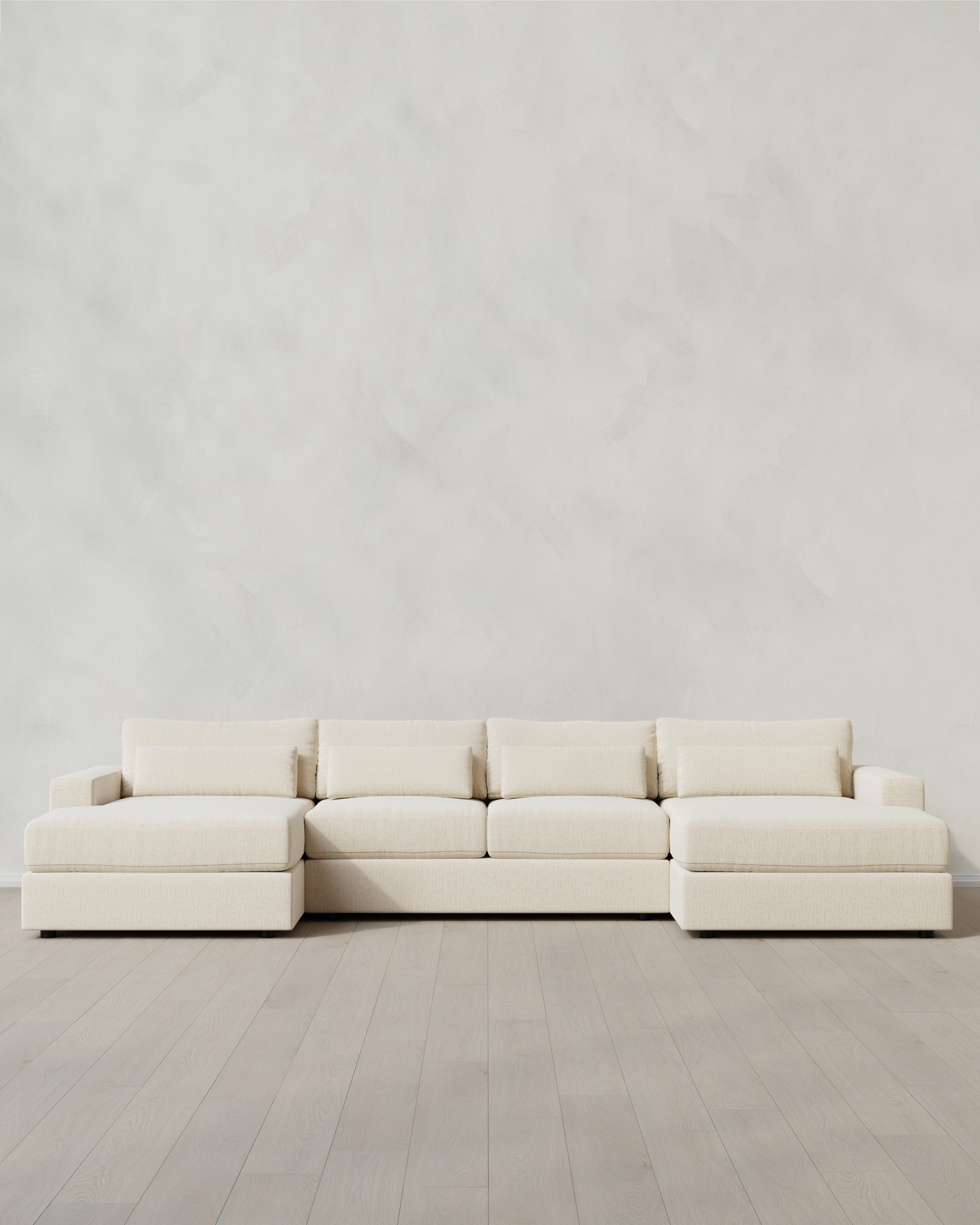 Square Arm Deep Seat U Sectional Performance Chenille Snow