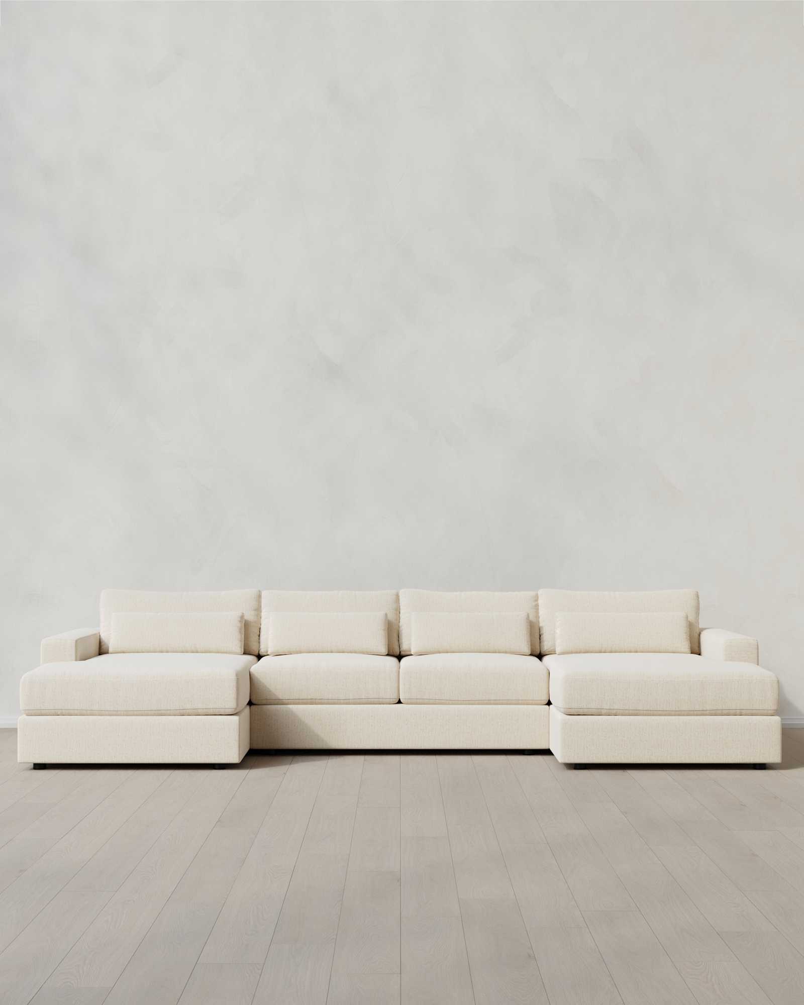 Square Arm Deep Seat U Sectional Performance Chenille Snow