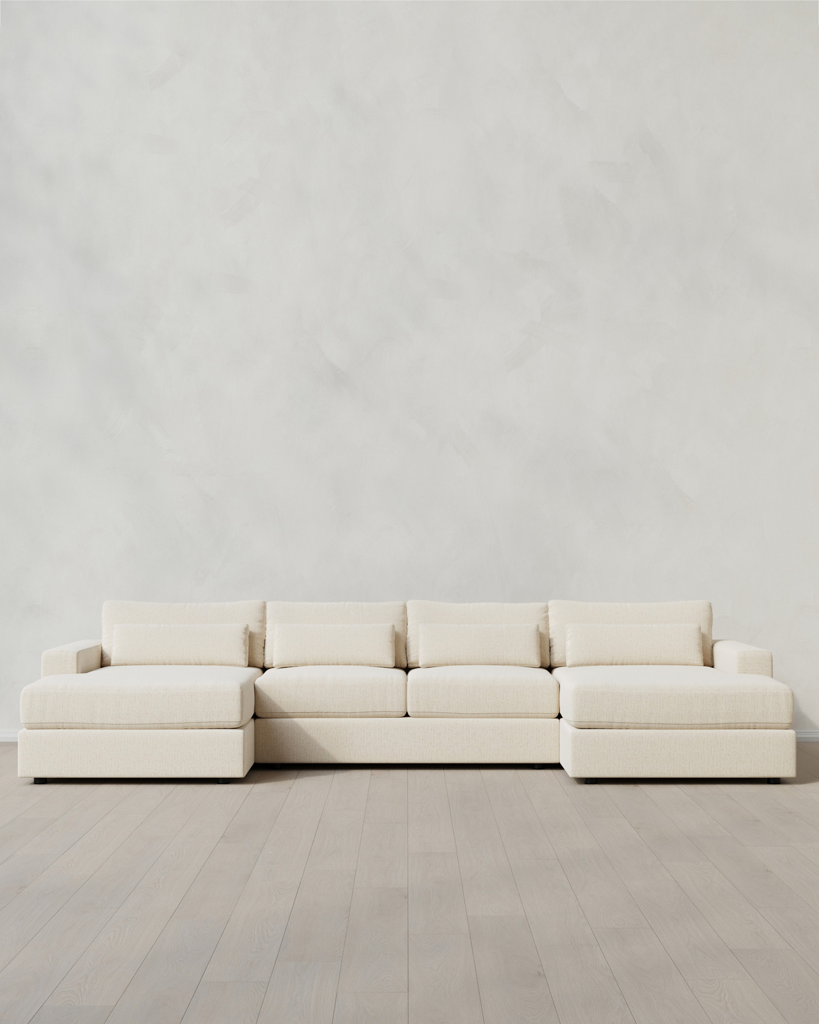 Square Arm Deep Seat U Sectional Performance Chenille Snow