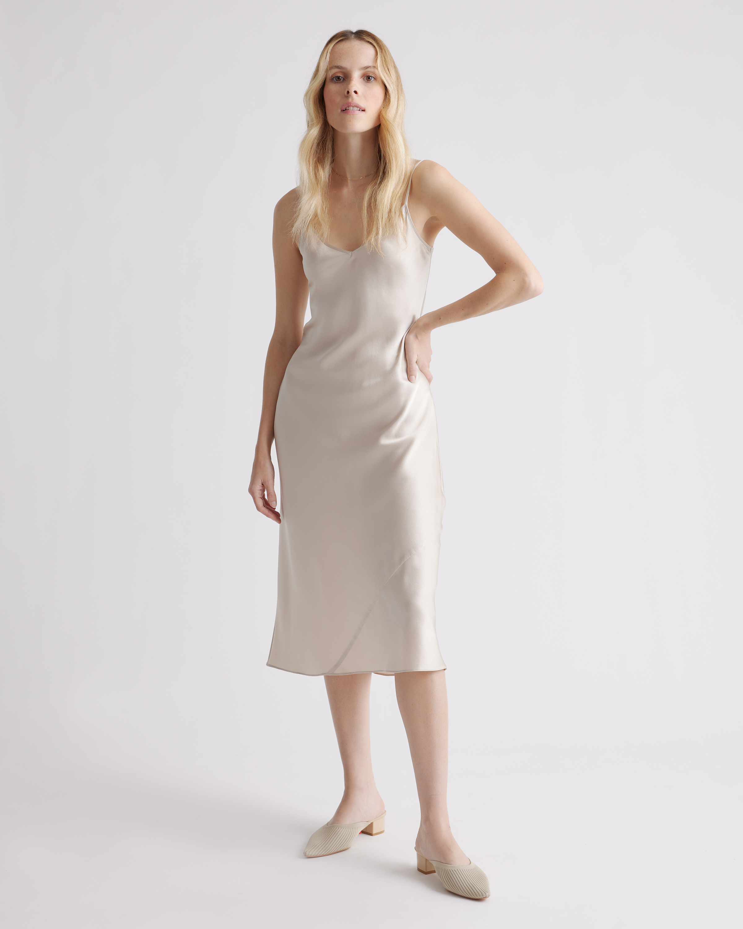 silk slip dress beige L'AGENCE Seridie Silk Slip Dress In Champagne