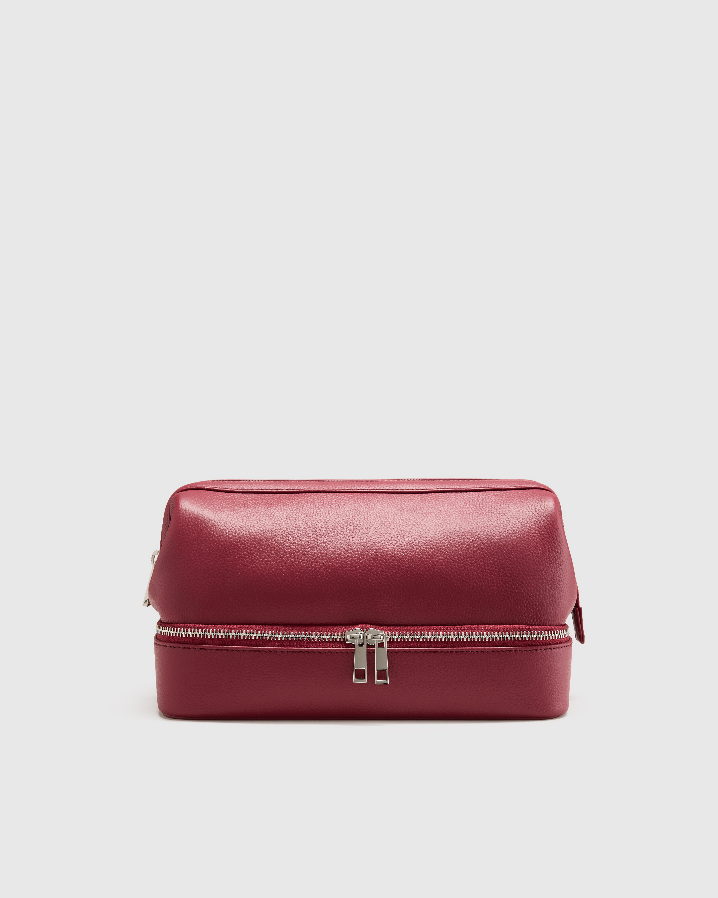 Garnet Red Italian Leather Dual Compartment Toiletry Bag