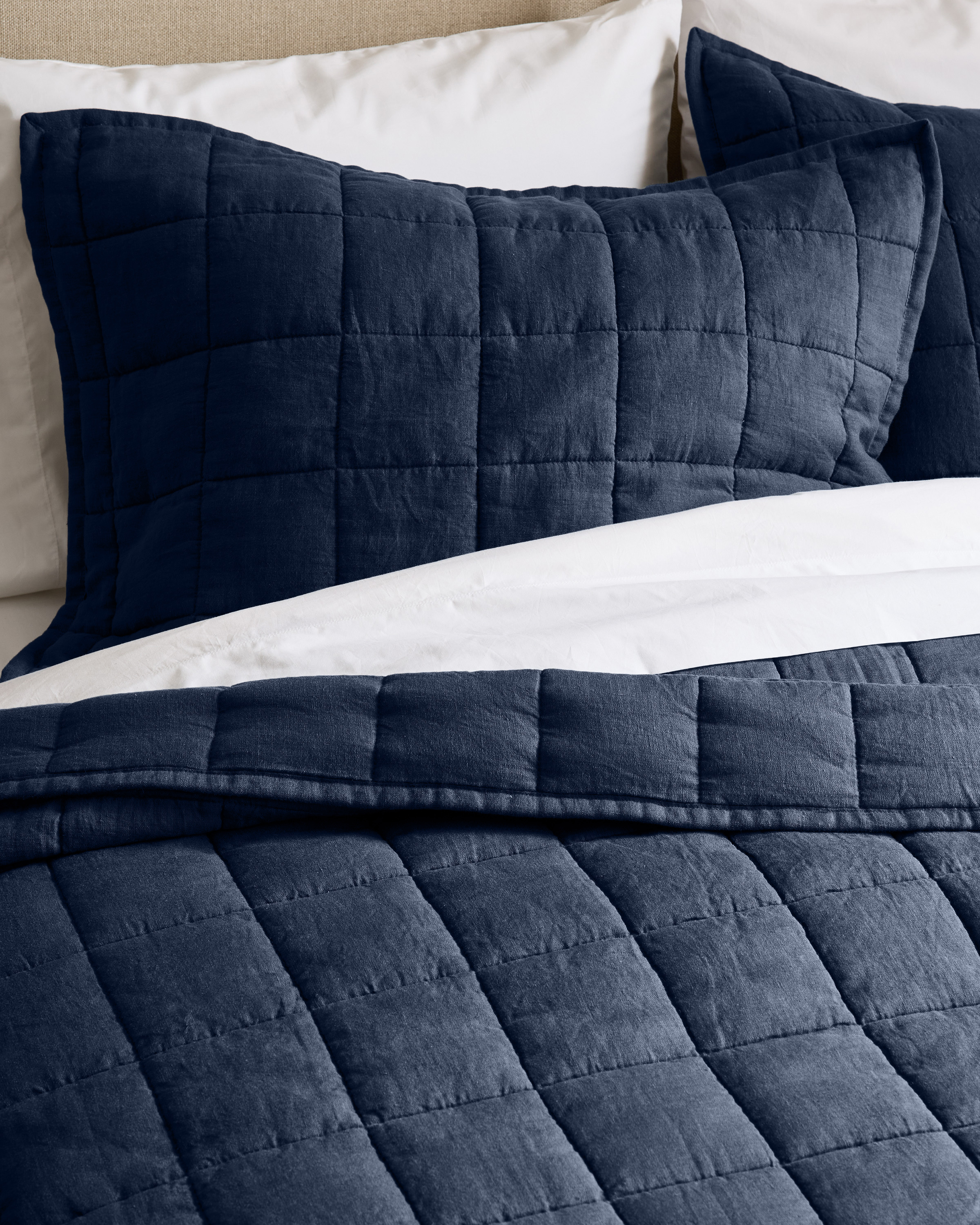 Navy European Linen Box Quilted Sham Set