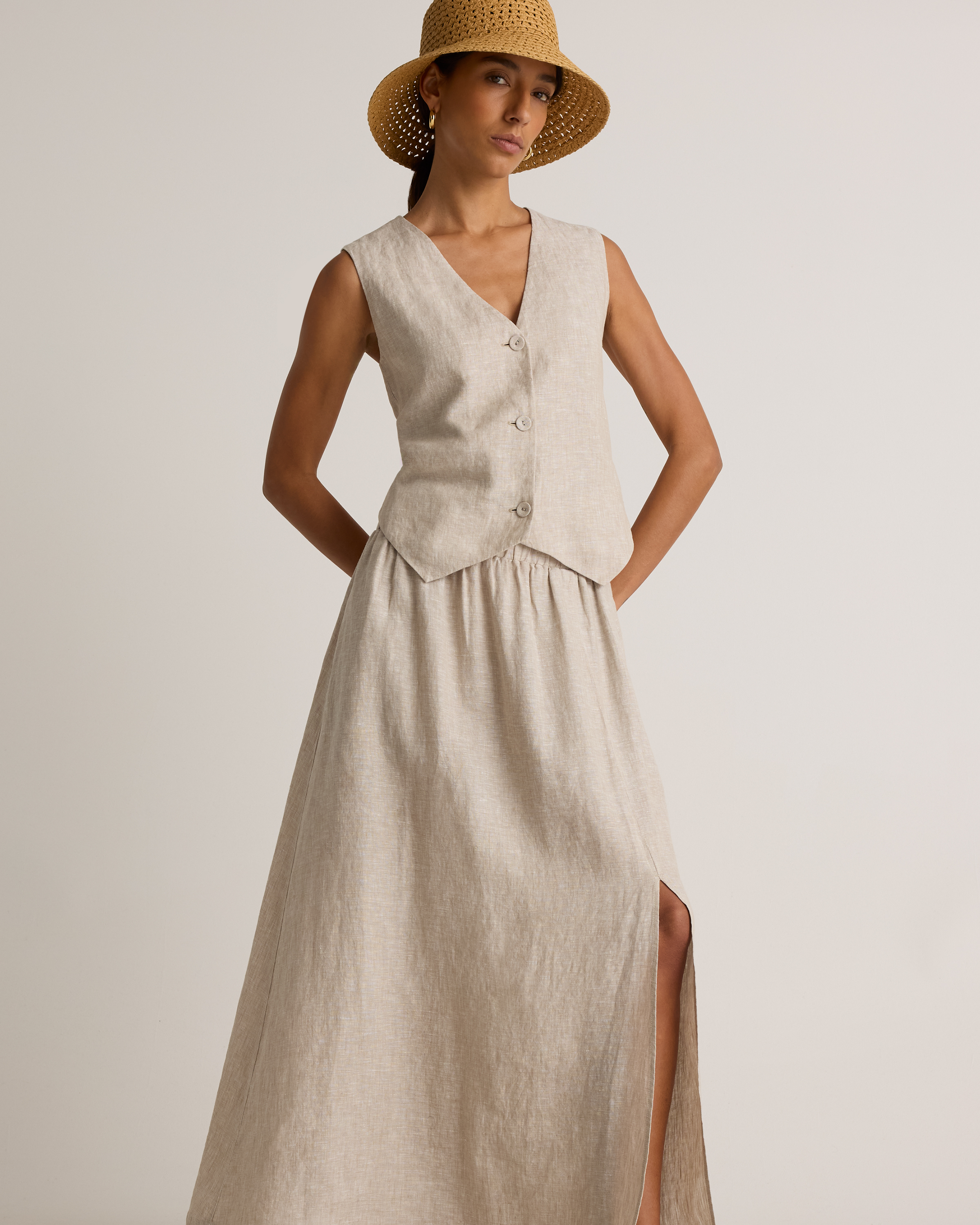 100% European Linen Maxi Skirt in Flax