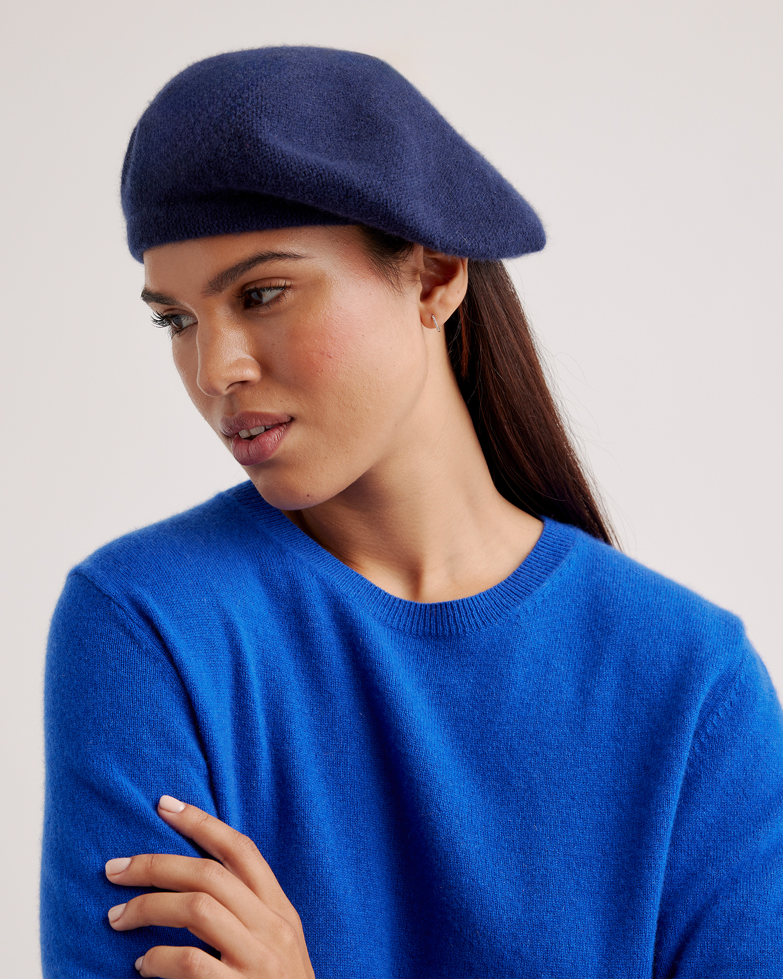 Blue Cashmere Stretchy Solid Beret Hat Beret with Cashmere main image 4