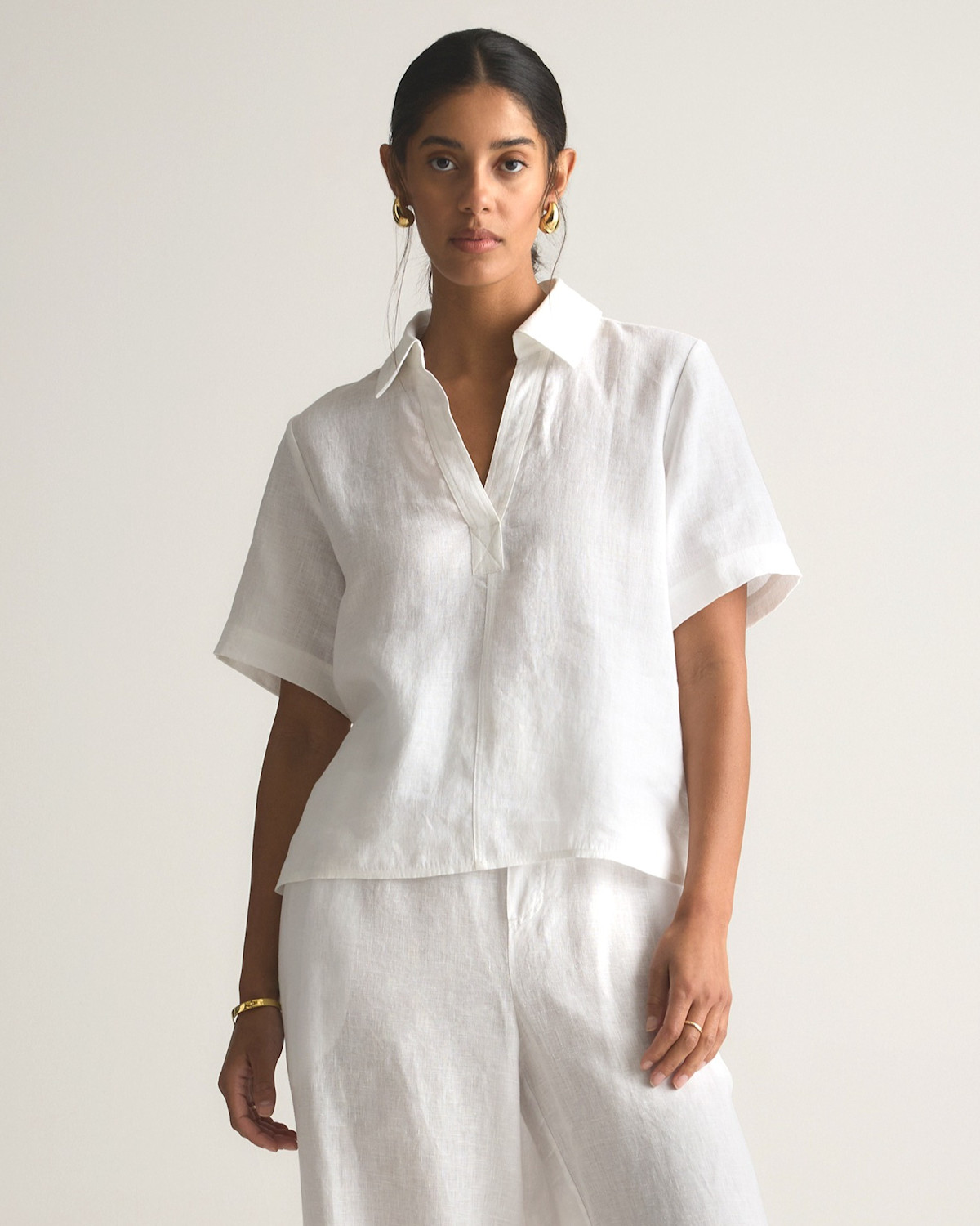 QUINCE 100% European Linen Short Sleeve Popover Top