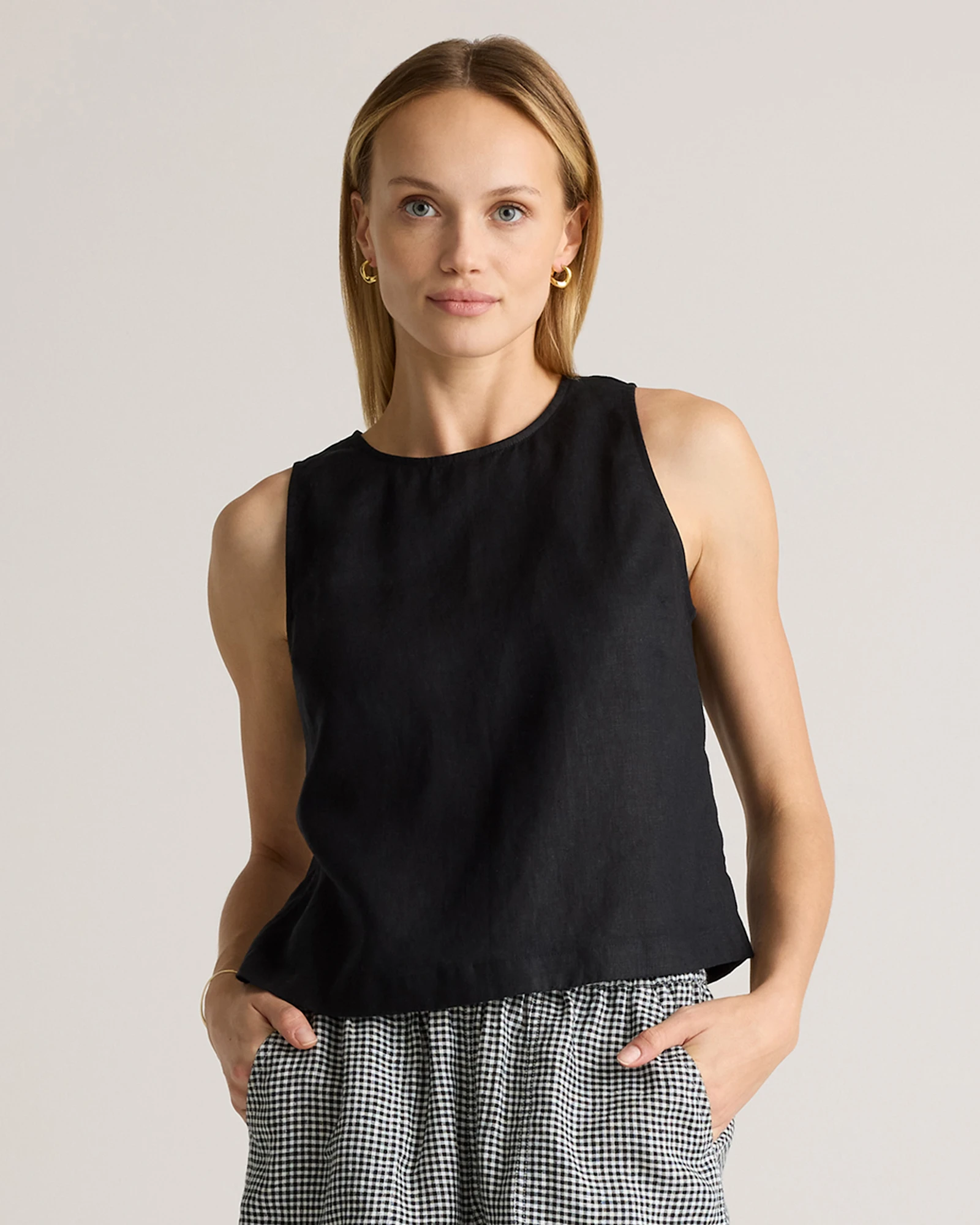 100% European Linen Cropped Tank in White
