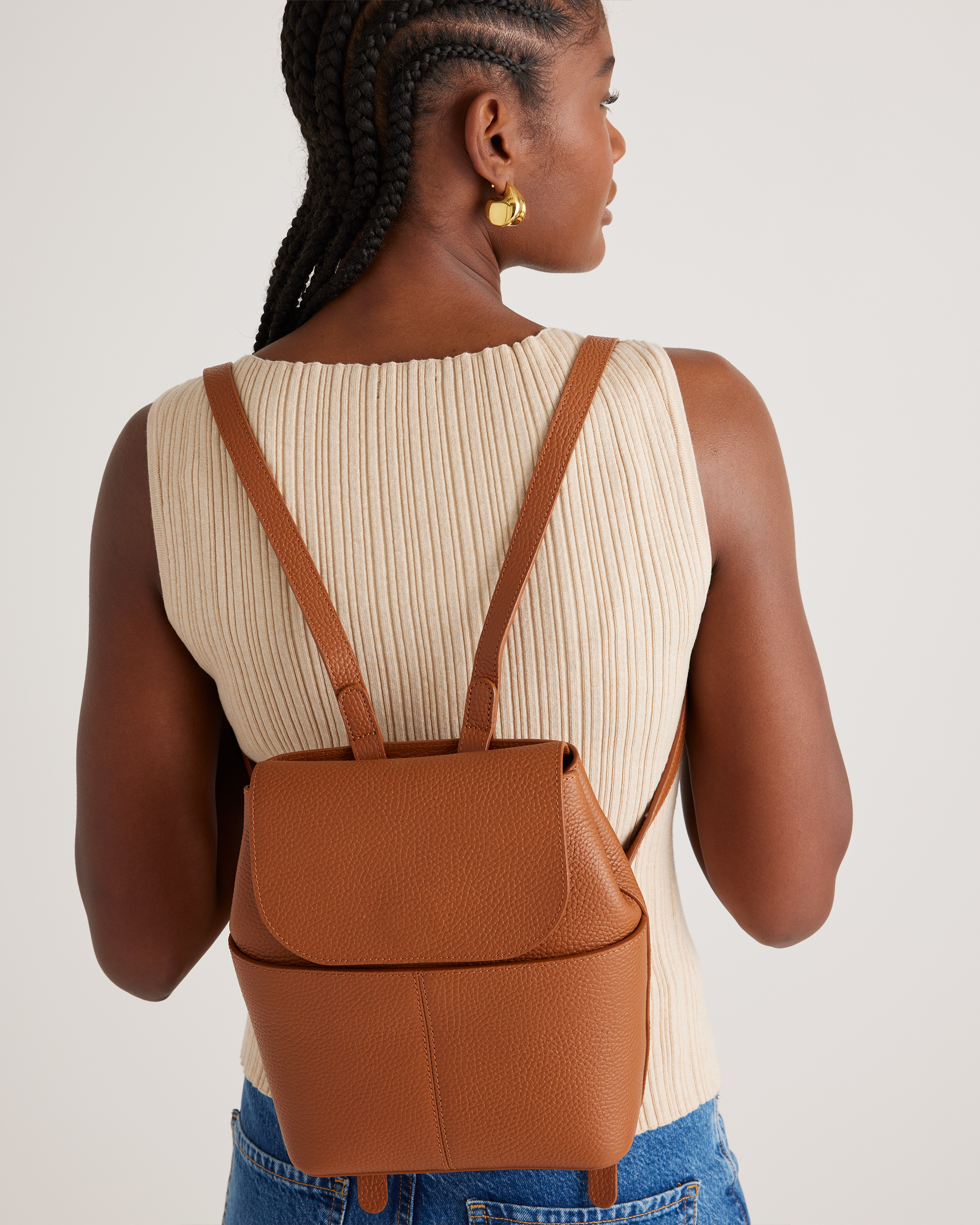 Italian Leather Small Backpack in Cognac | Quince Canada display picture 3