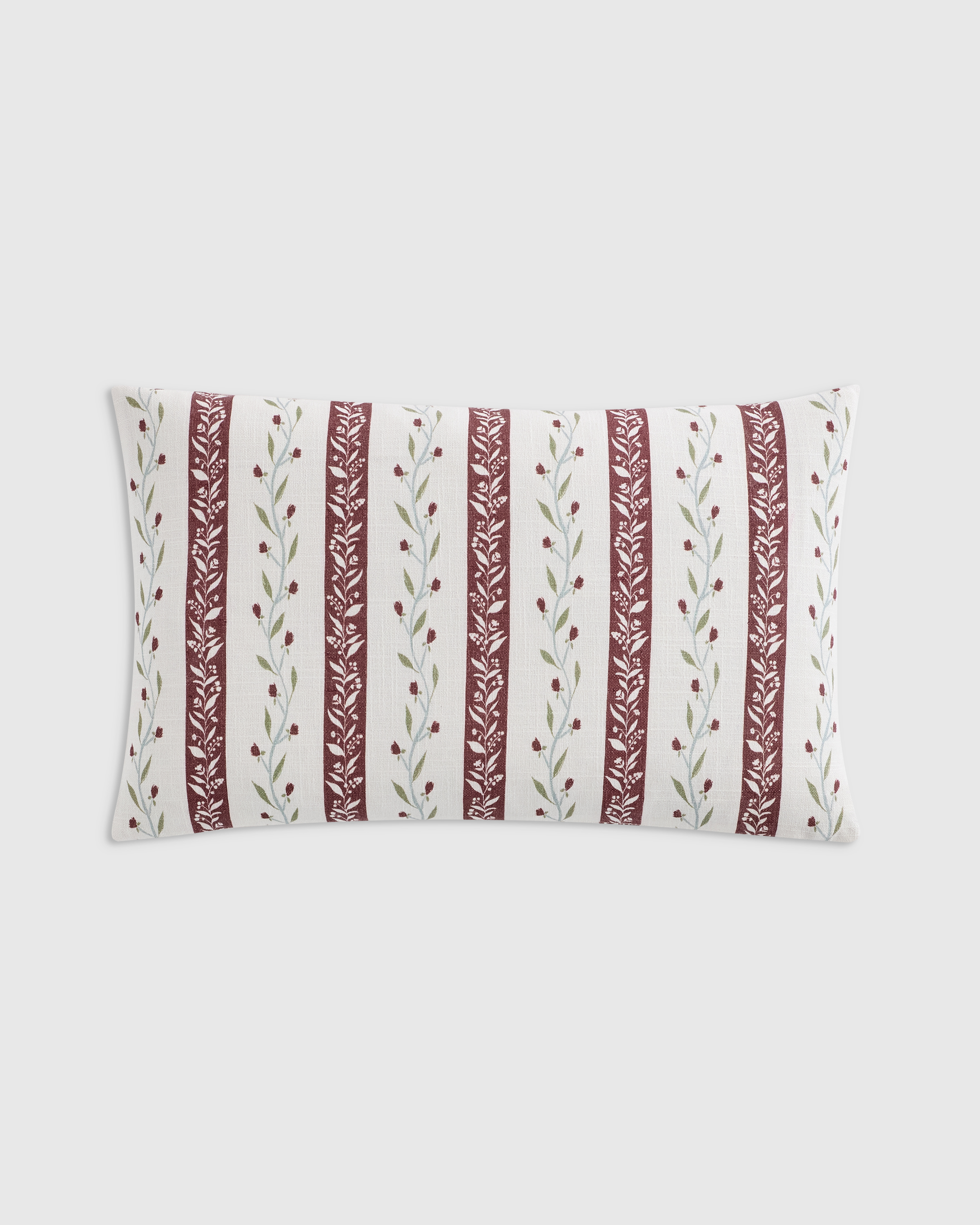 Red Stripe Floral Vine Cotton Pillow Cover