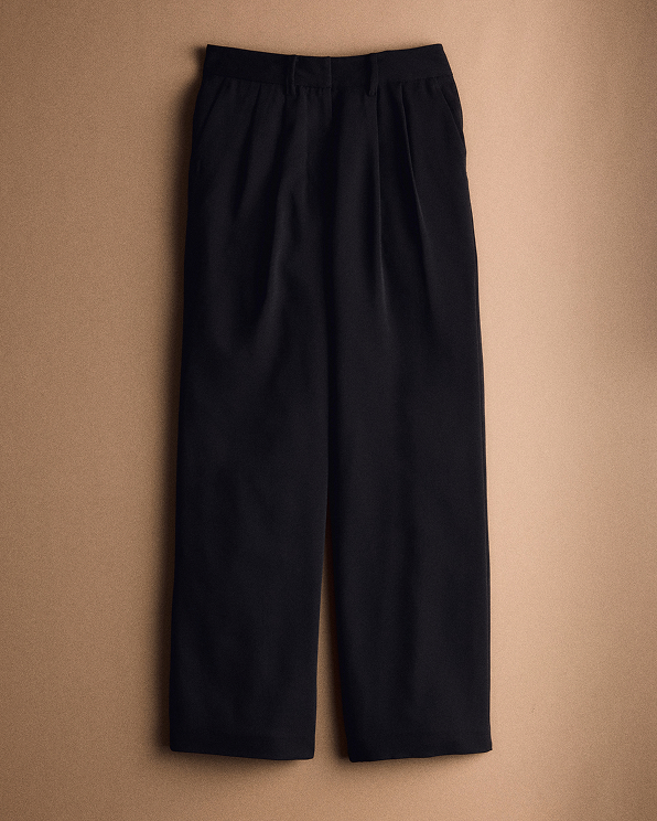 Black Stretch Crepe Pleated Wide Leg Pants