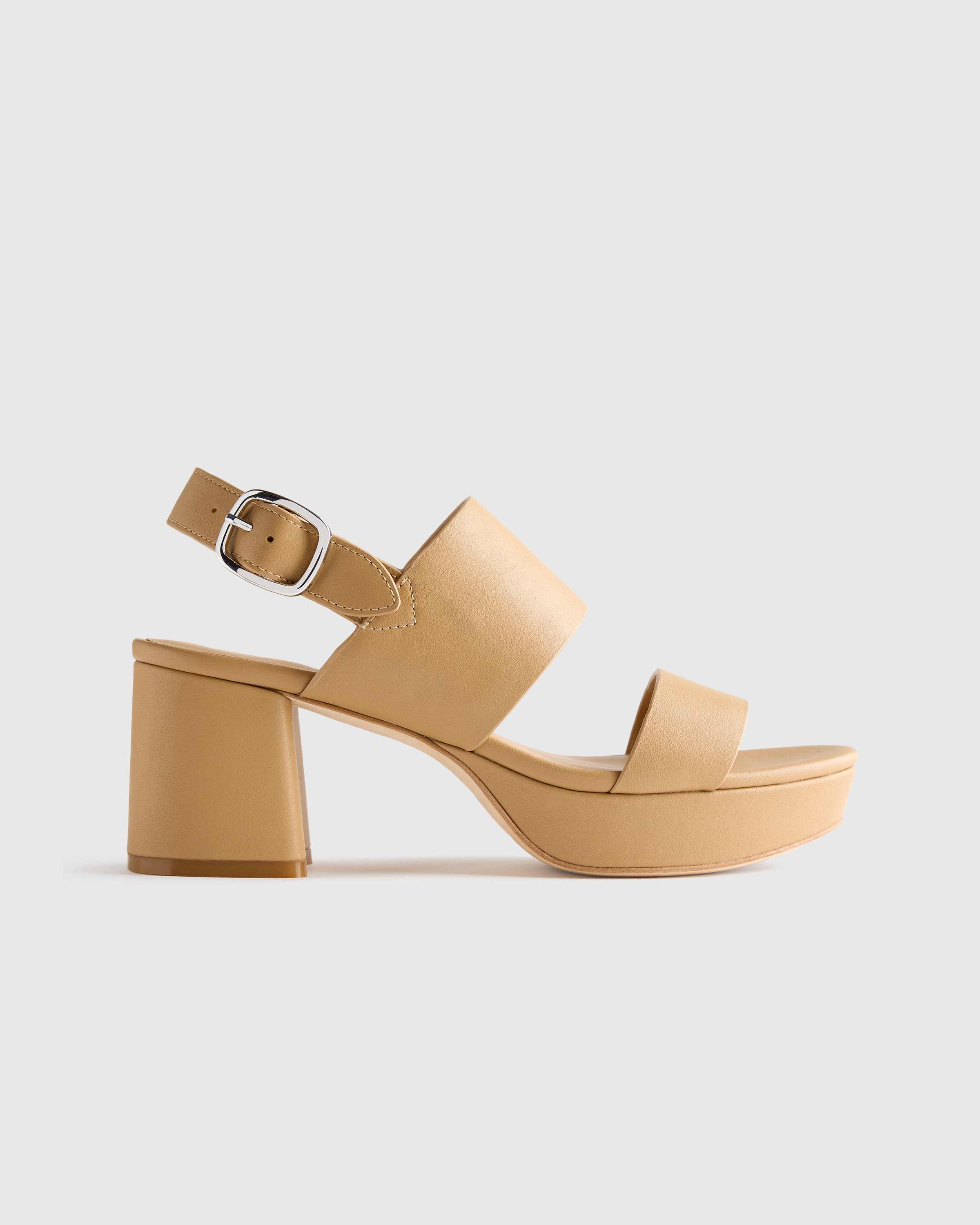 Cashew Italian Leather Double Band Block Heel Sandal