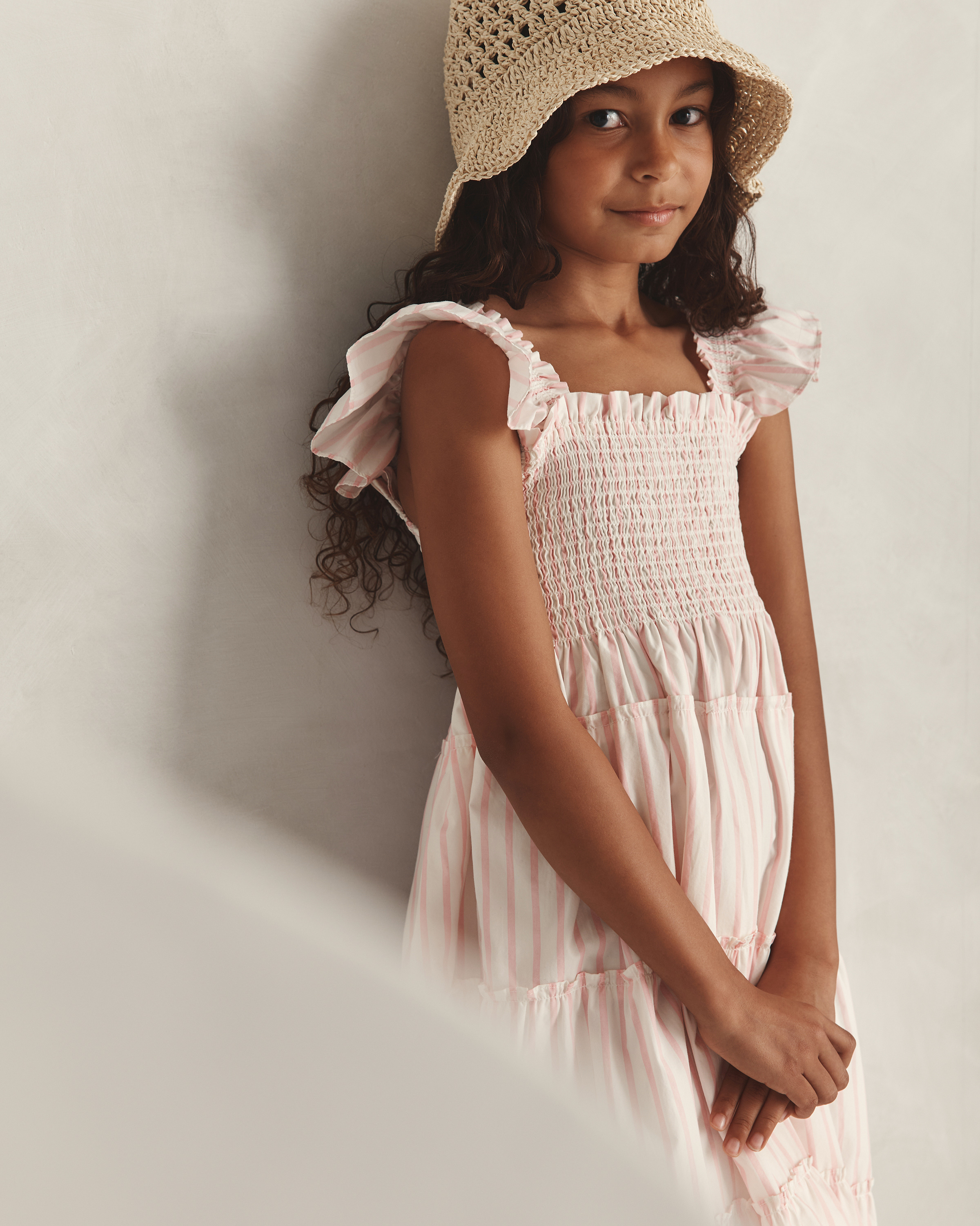 Poplin Smocked Dress in Pink Stripe, Size 10, Organic Cotton by Quince - Kid's