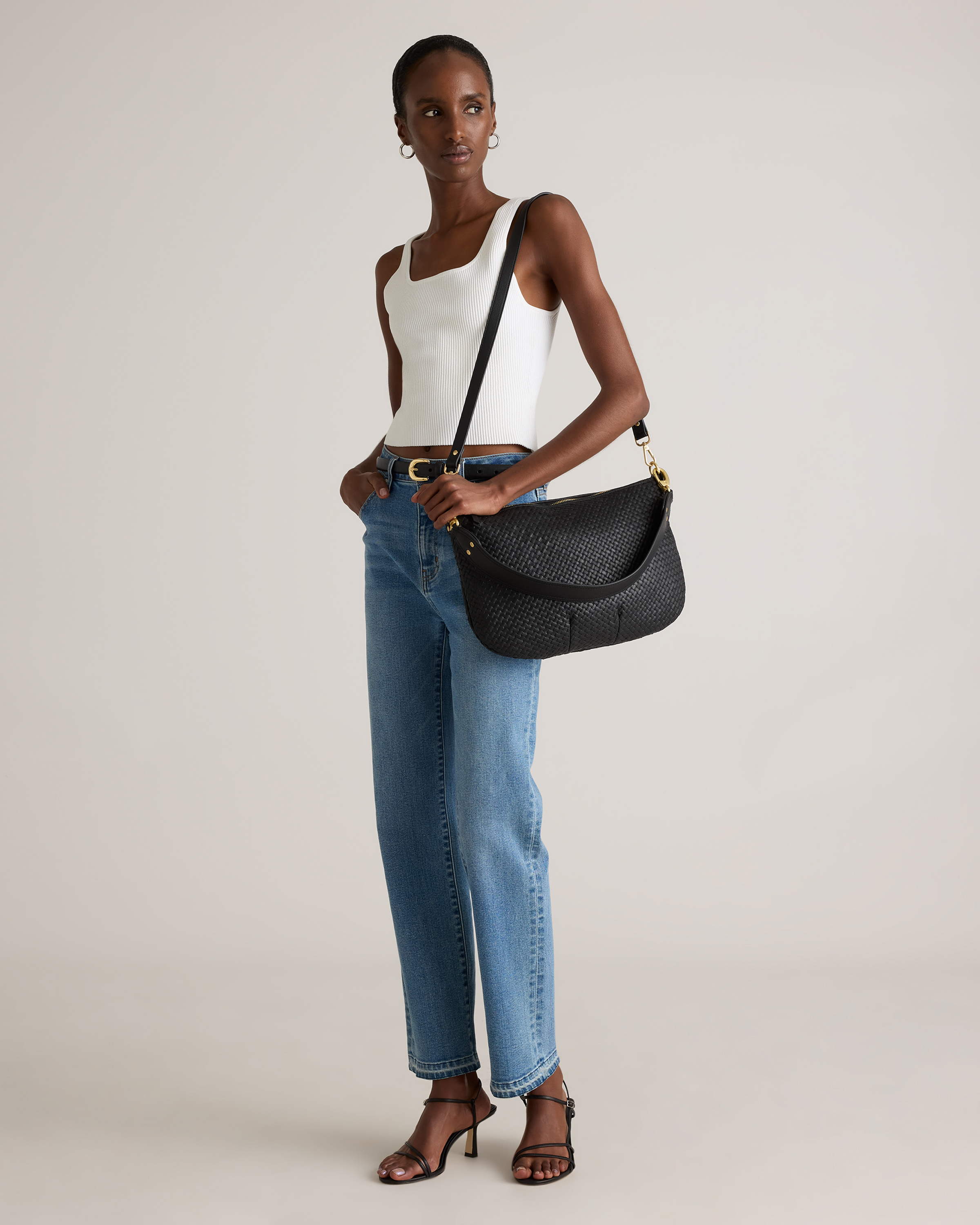 Italian Leather Convertible Crescent Handwoven Shoulder Bag