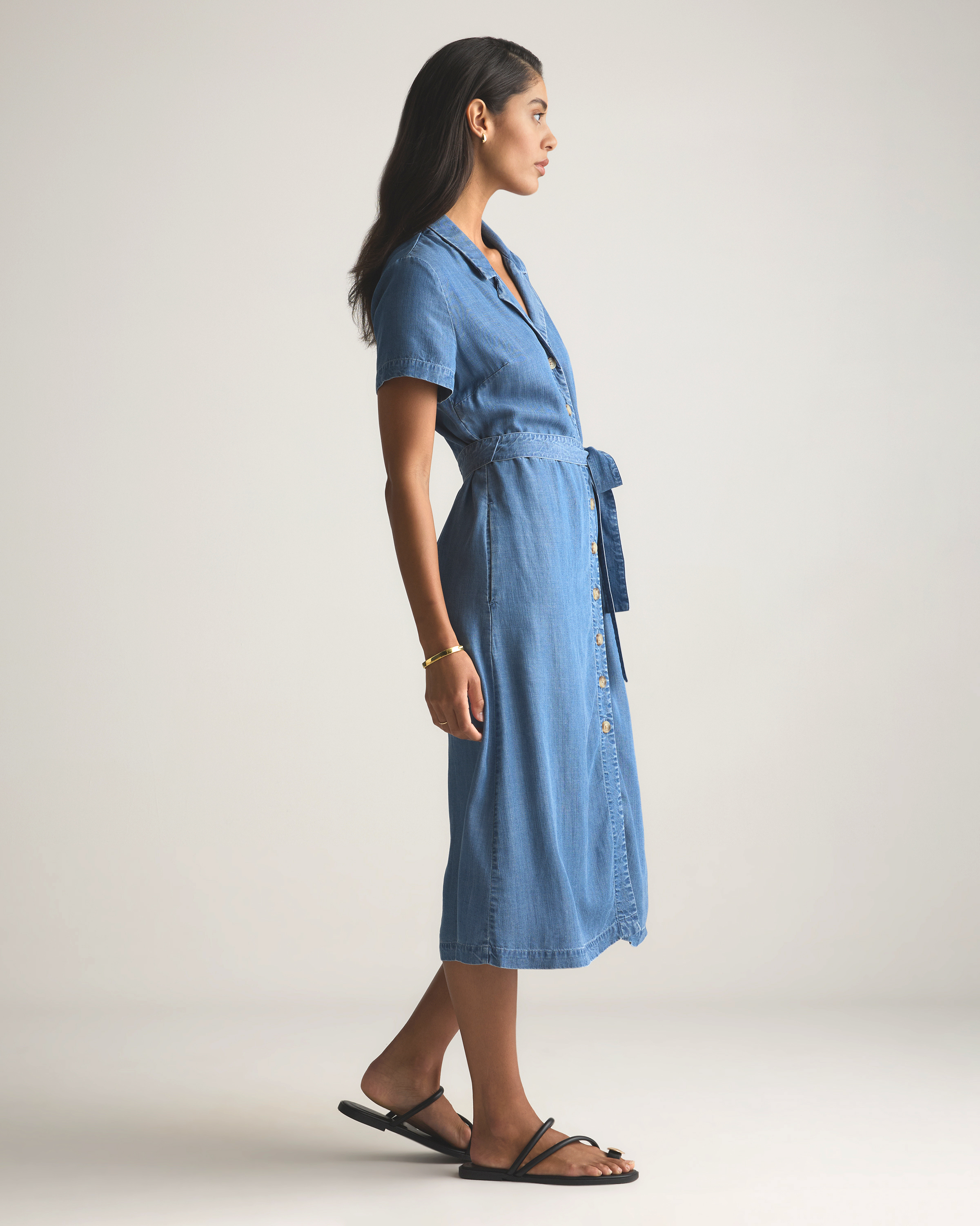 womens chambray dress Medium Wash Chambray Wrap Midi Dress - All Dresses main image 0