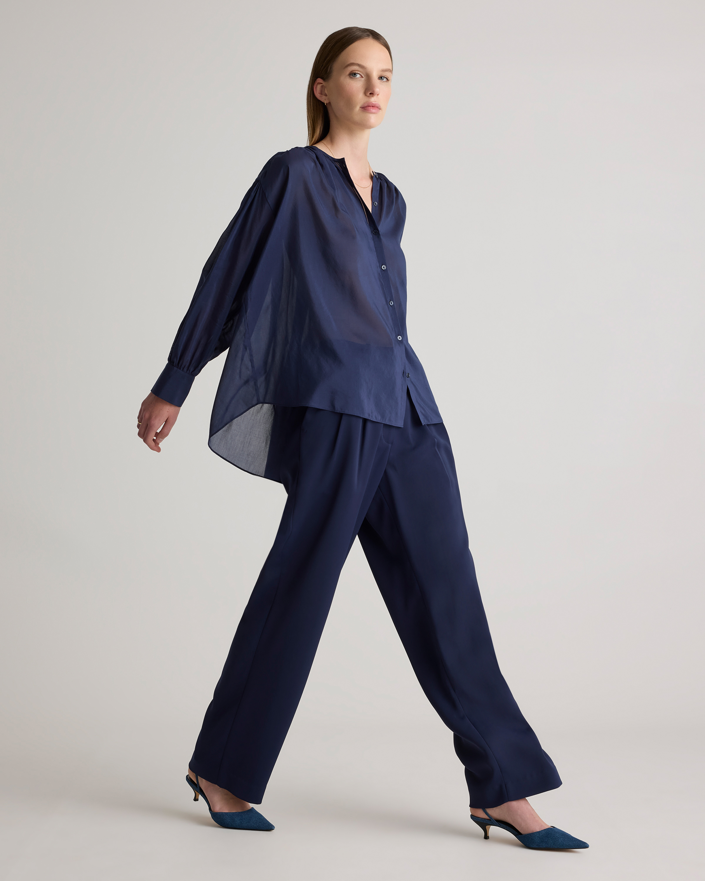 Cotton-Silk Voile Blouson Blouse