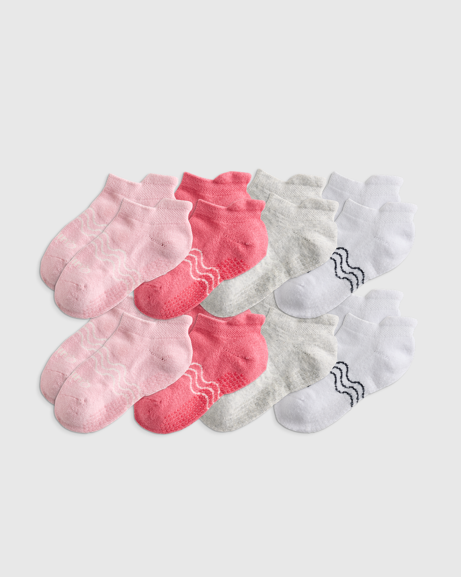 Pink/White Multi Organic Cotton Gripper Ankle Socks 8-Pack