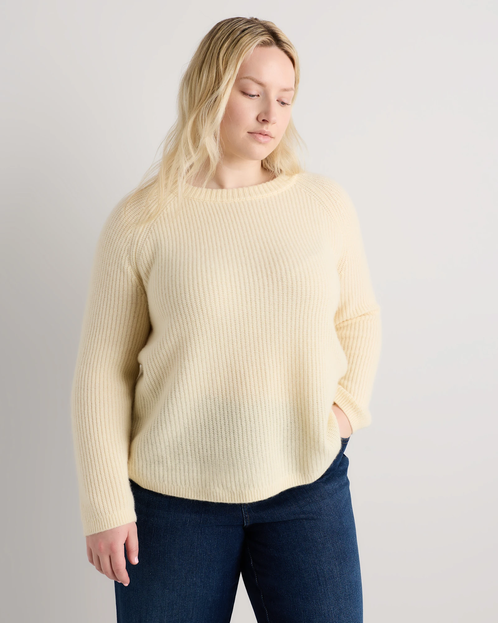 Mongolian Cashmere Fisherman Crewneck Sweater - Plus Size