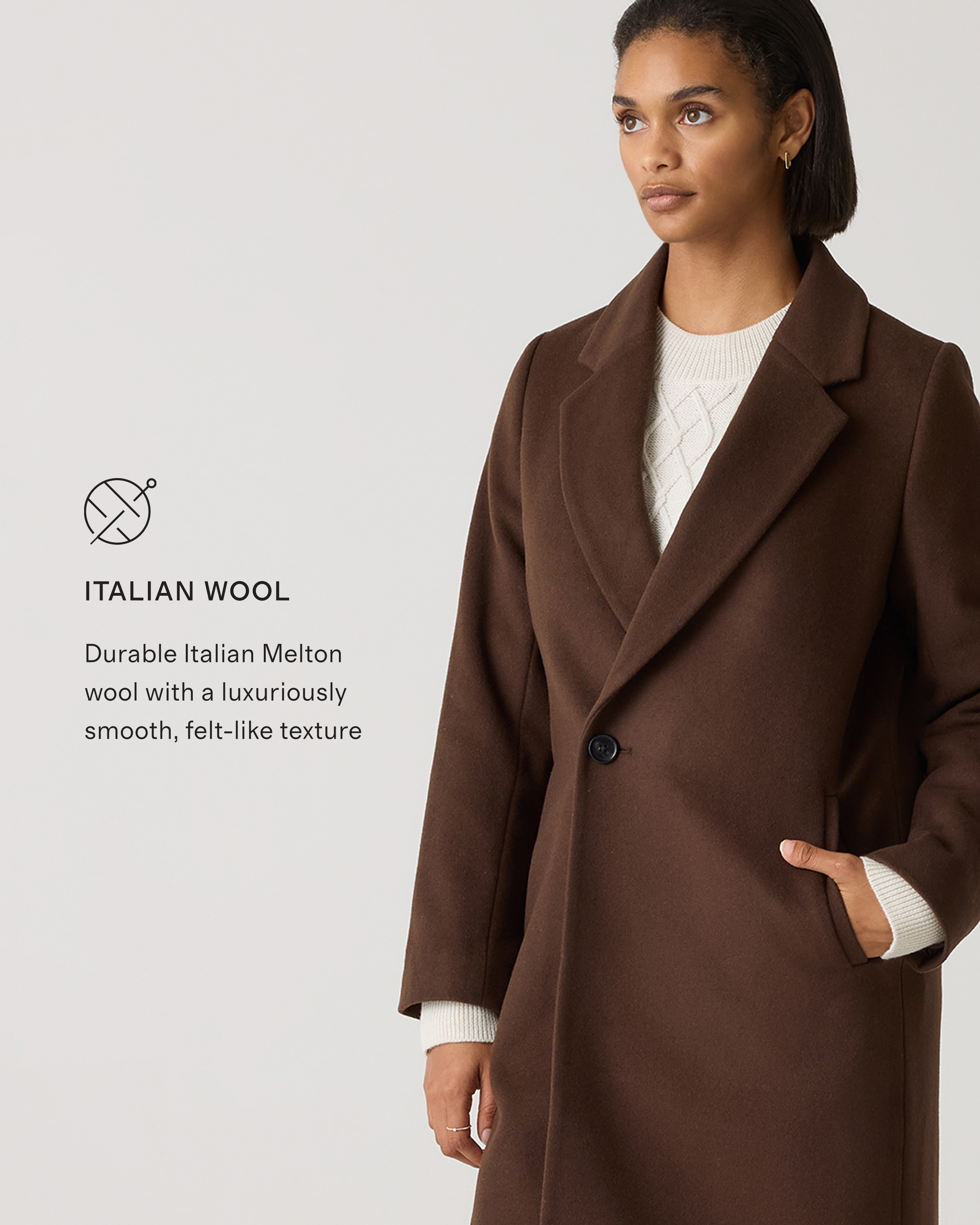 Italian Wool Classic Single-Breasted Coat in Dark Chocolate