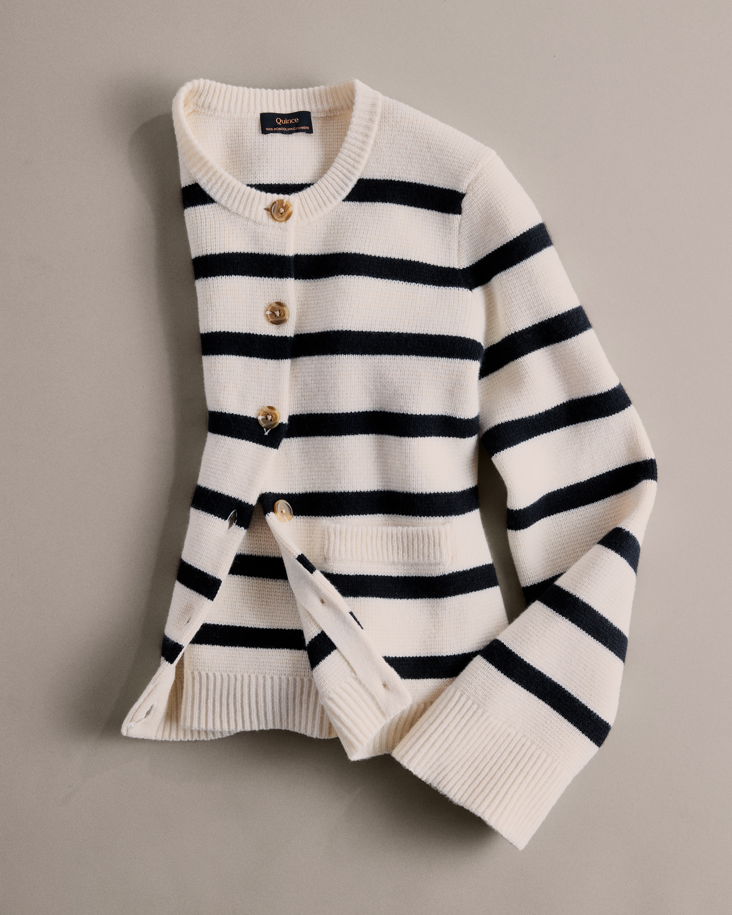 Ivory/Black Stripe Mongolian Cashmere Structured Cardigan