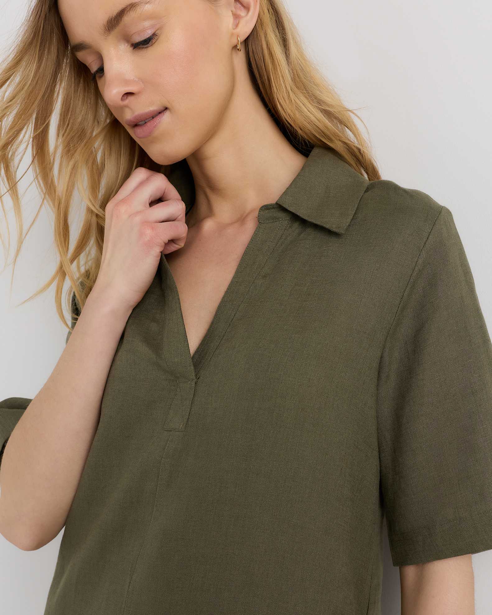 portillo linen blend mini dress olive Portillo Linen Blend Mini Dress Olive