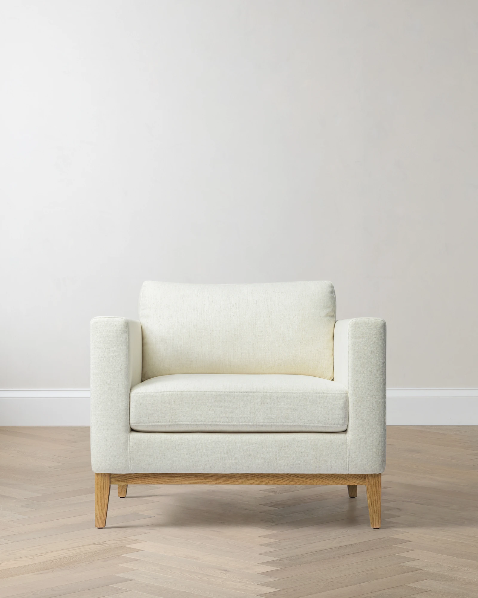 Performance Chenille Linen Blend Accent Chair with Solid Oak Base in Snow