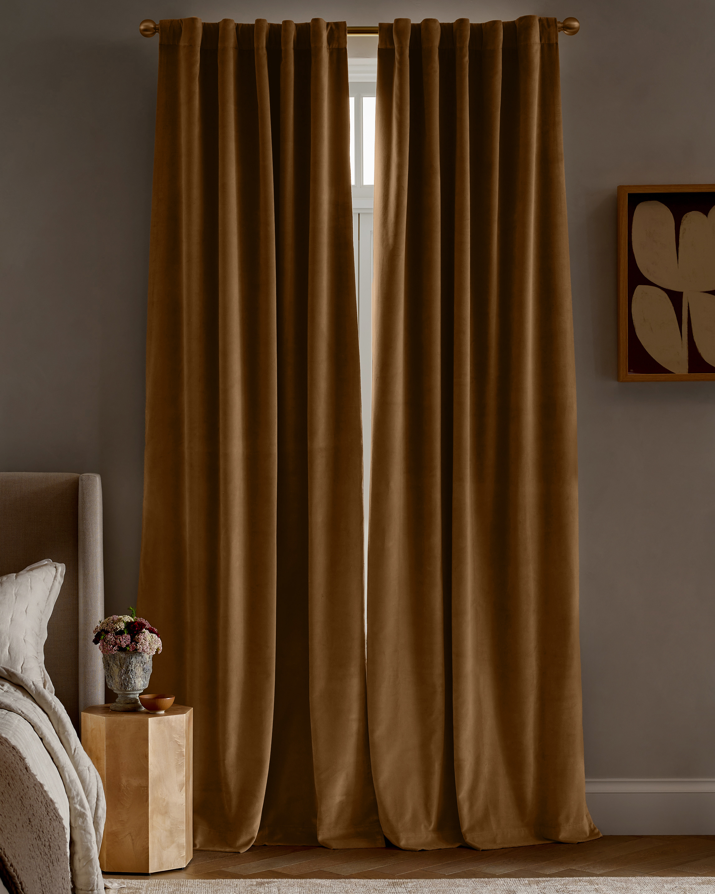 Cotton Velvet True Blackout Curtain, 48x96, Camel