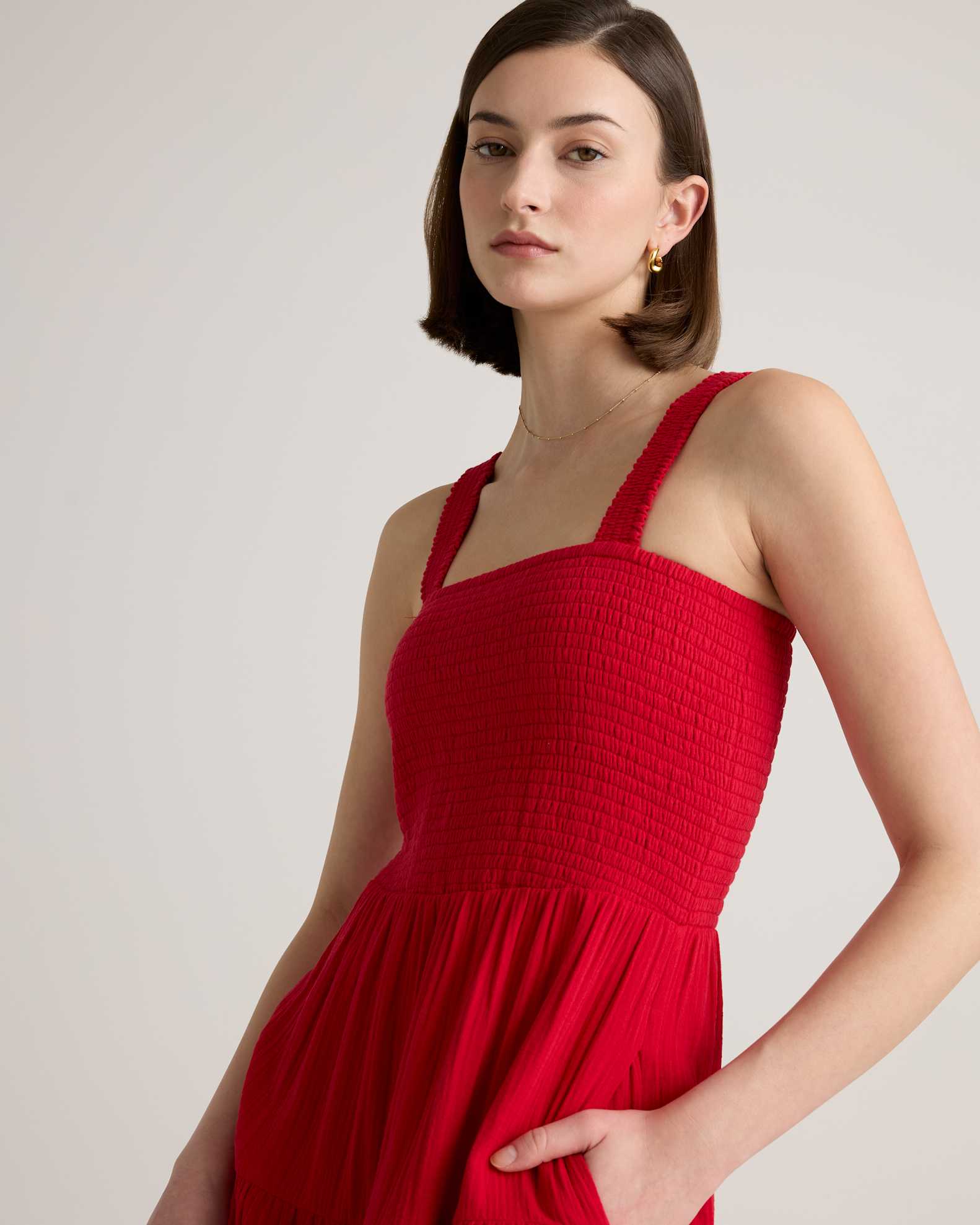 Women's Gauze Smocked Sleeveless Maxi Dress in Wild Cherry, Size Small, Organic Cotton by Quince Women's Gauze Smocked Sleeveless Maxi Dress in Wild Cherry, Size Small, Organic Cotton by Quince
